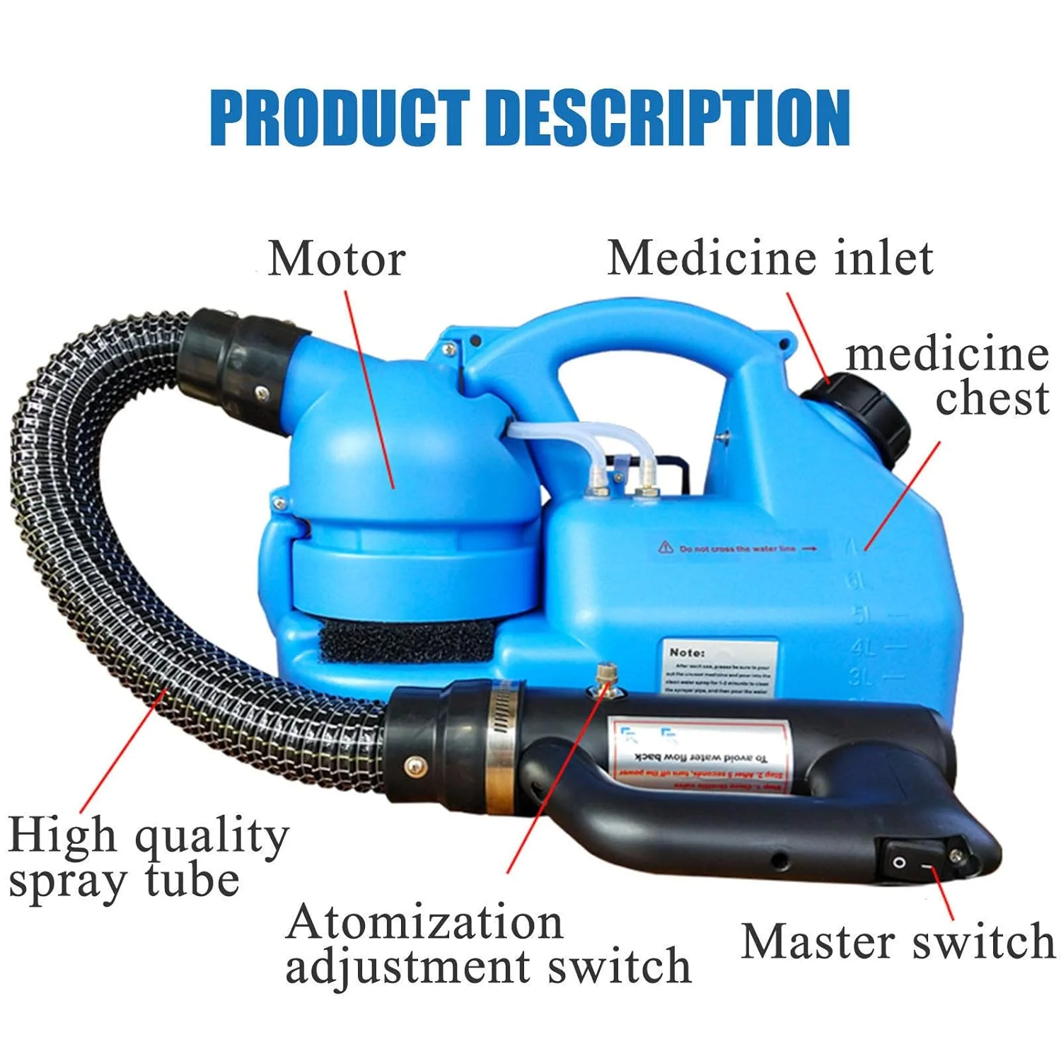 محلول پاش برقی قابل حمل 7 لیتری ULV، سمپاش ضد عفونی کننده برای از بین بردن پشه و دستگاه مه پاش ضد عفونی برای کنترل بهداشت داخلی و خارجی (آبی) محلول پاش برقی قابل حمل 7 لیتری ULV، سمپاش ضد عفونی کننده برای از بین بردن پشه و دستگاه مه پاش ضد عفونی برای کنترل بهداشت داخلی و خارجی (آبی)