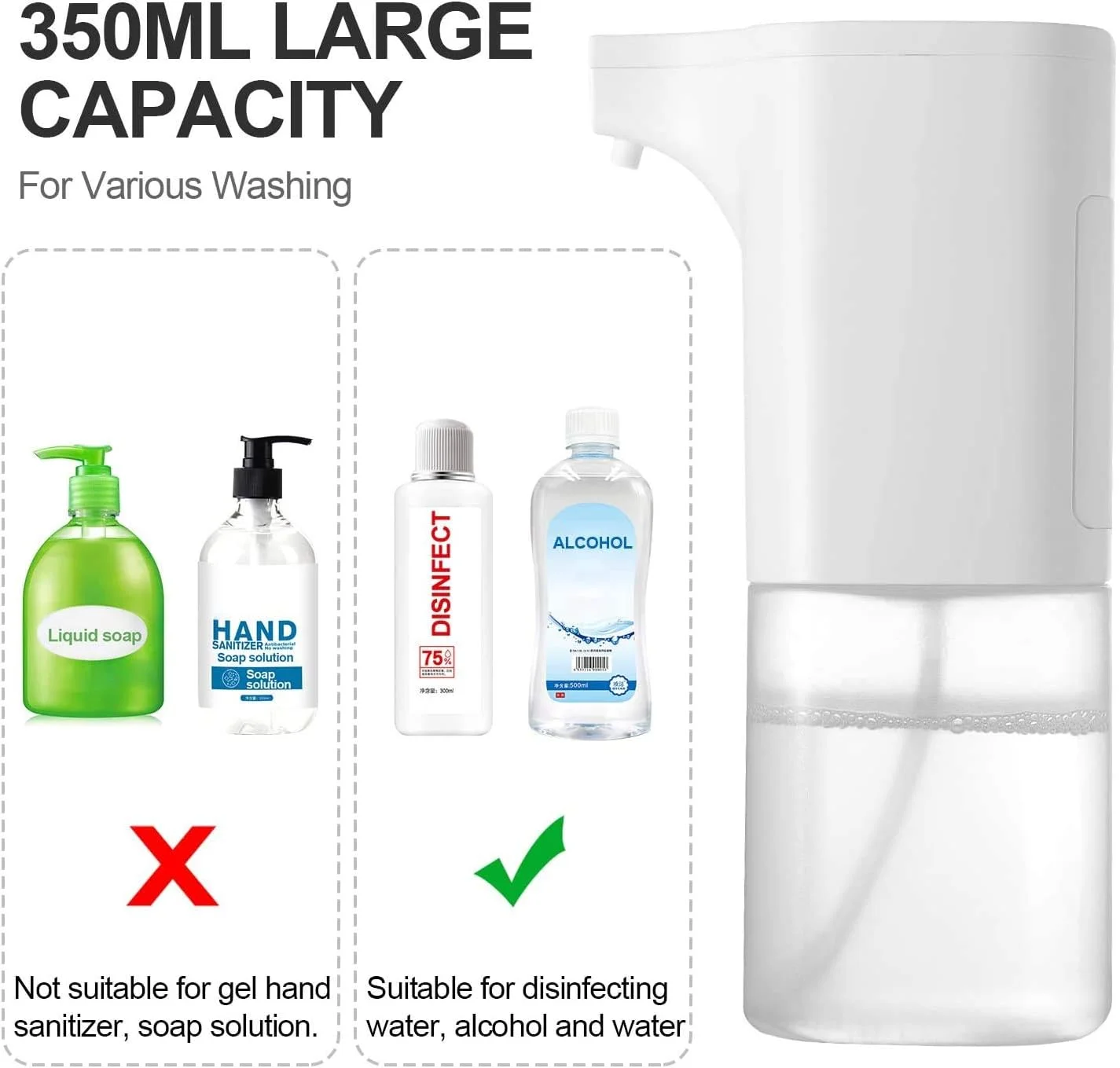 دستگاه ضدعفونی کننده دست القایی اتوماتیک حسن اولد، اسپری الکل ضد عفونی کننده بدون لمس، پخش کننده مواد ضد عفونی کننده الکلی، سفید، مناسب برای مایع، 350 میلی لیتر دستگاه ضدعفونی کننده دست القایی اتوماتیک حسن اولد، اسپری الکل ضد عفونی کننده بدون لمس، پخش کننده مواد ضد عفونی کننده الکلی، سفید، مناسب برای مایع، 350 میلی لیتر