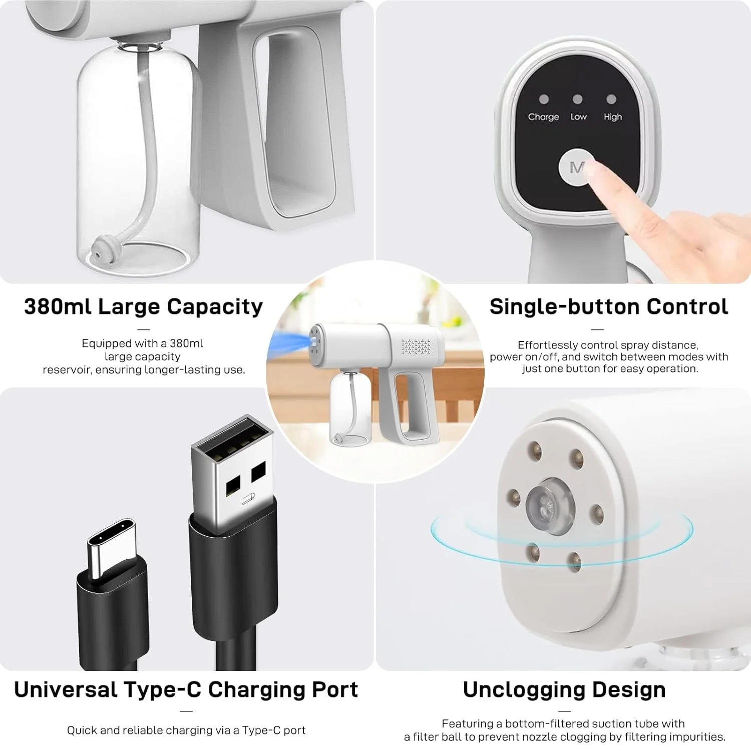 دستگاه مه پاش ضدعفونی کننده حرفه ای، تفنگ اسپری ذرات ریز بی سیم 380 میلی لیتری، مه پاش نور آبی برای ضدعفونی بدون لمس ((مشکی)) دستگاه مه پاش ضدعفونی کننده حرفه ای، تفنگ اسپری ذرات ریز بی سیم 380 میلی لیتری، مه پاش نور آبی برای ضدعفونی بدون لمس ((مشکی))