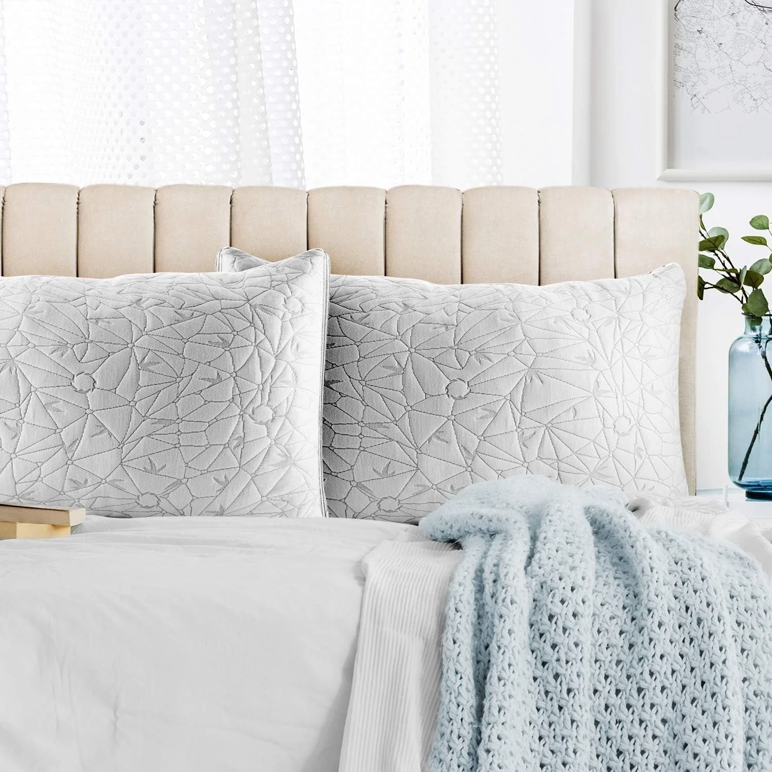 بالش فوم حافظه دار آغشته به ژل نستل - بالش فوم حافظه دار خرد شده - بالش خنک کننده (سایز کینگ - بسته 2 عددی)