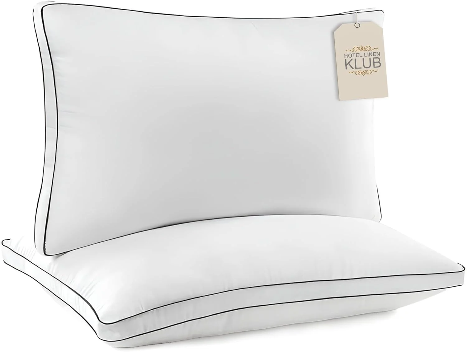 ست دو عددی بالش الیاف جایگزین پر هتل لینن کلاب با لبه دوزی دوبل - 100% پنبه ضد پر، سایز: 50 در 75 سانتی متر، 1500 گرم در هر عدد، بالش های با کیفیت هتل، شیک و لوکس