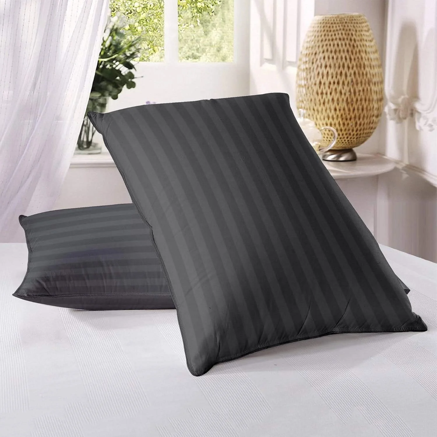 هتل لینن کلاب، ست دو عددی بالش پر شده با الیاف خاکستری تیره به همراه دو عدد روبالشی سایز 50x75 سانتی متر، بالش برای تخت و مبل، بالش برای خواب هتل لینن کلاب، ست دو عددی بالش پر شده با الیاف خاکستری تیره به همراه دو عدد روبالشی سایز 50x75 سانتی متر، بالش برای تخت و مبل، بالش برای خواب