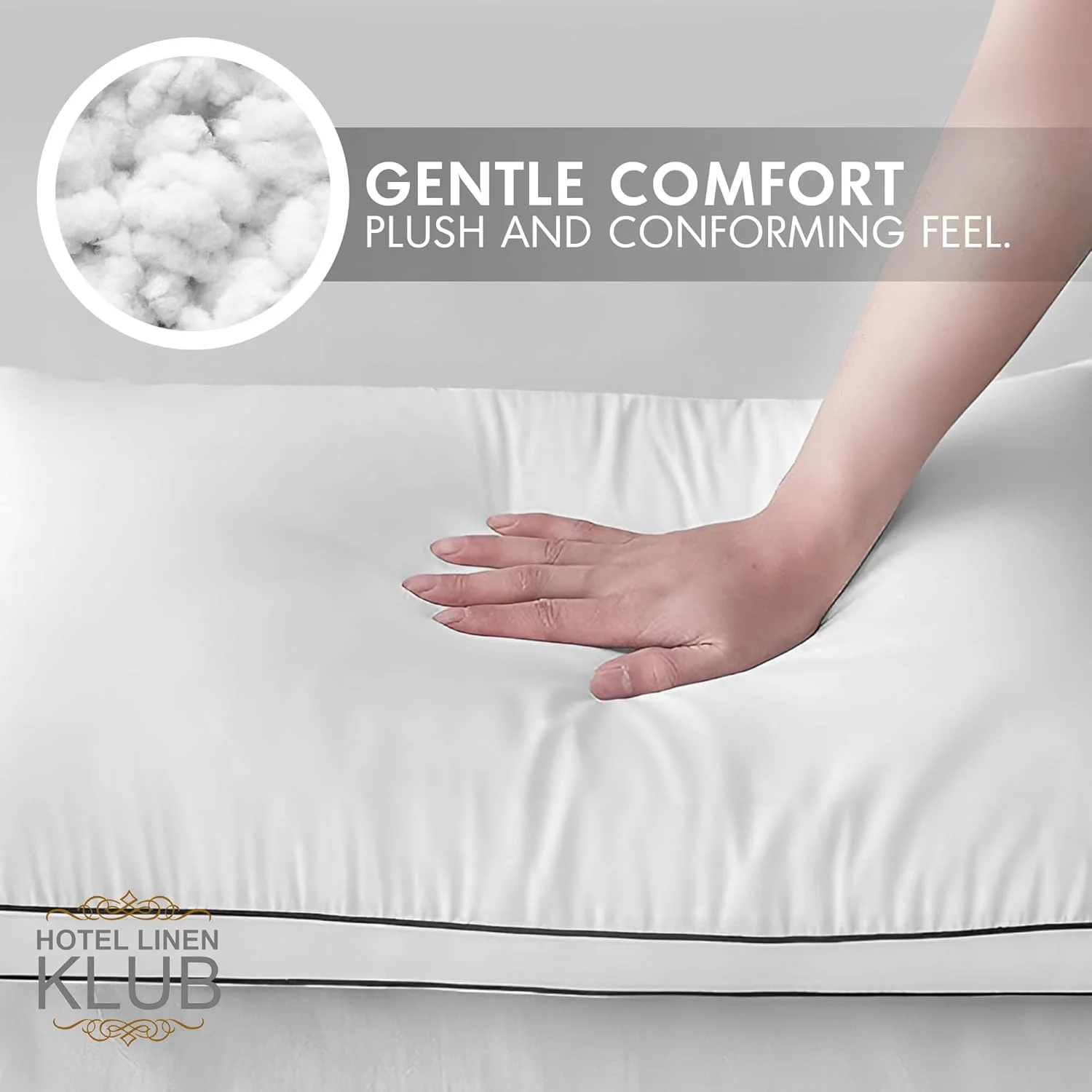 ست دو عددی بالش الیاف جایگزین پر هتل لینن کلاب با لبه دوزی دوبل - 100% پنبه ضد پر، سایز: 50 در 75 سانتی متر، 1500 گرم در هر عدد، بالش های با کیفیت هتل، شیک و لوکس