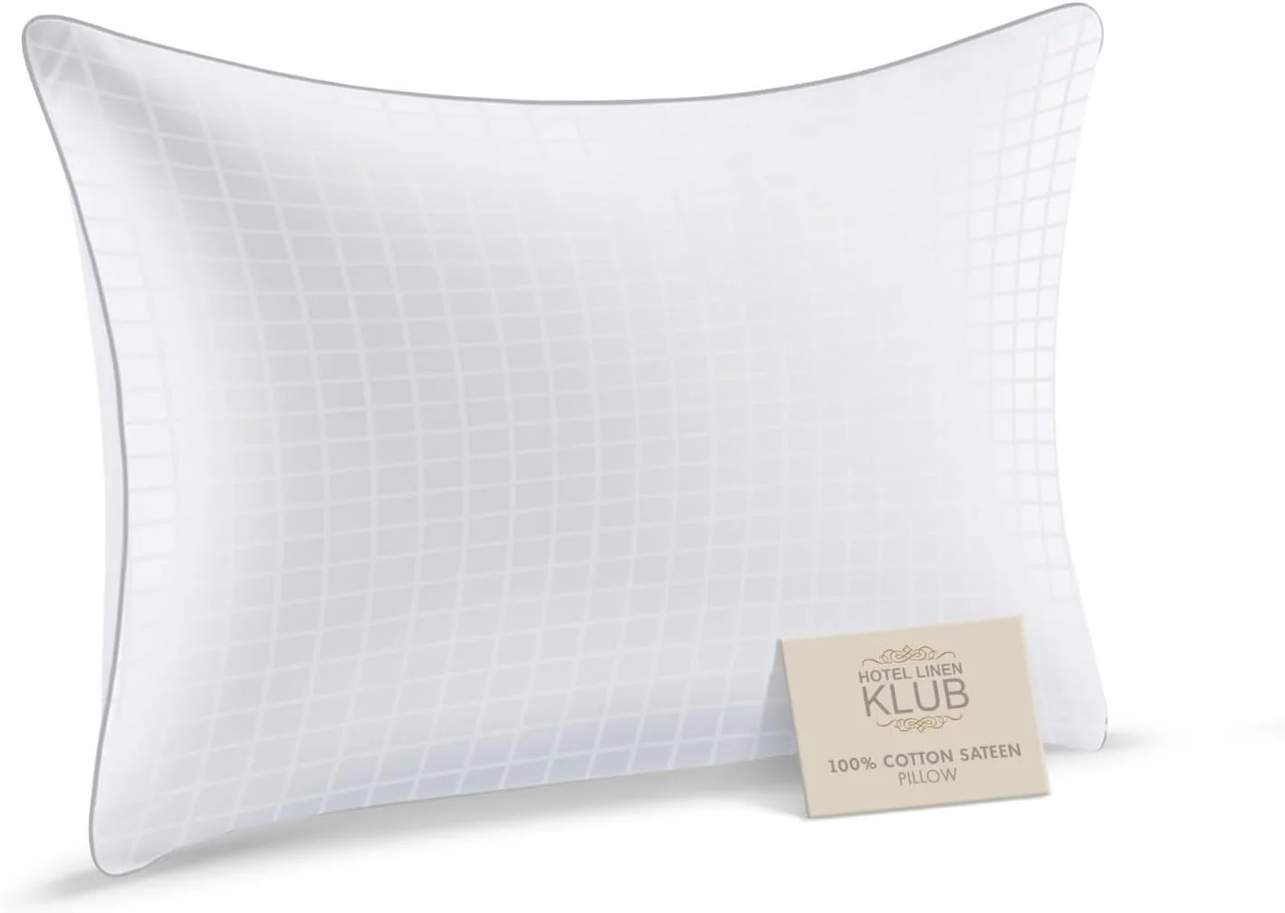 بالش پنبه ساتن 250TC هتل لینن کلاب با نوار دوزی تکی - سایز: 50 در 75 سانتی متر، سفید لوکس، پر شده با میکروفایبر نرم برای راحتی مطلوب، پشتیبانی عالی برای گردن، کمر و افرادی که به پهلو می خوابند