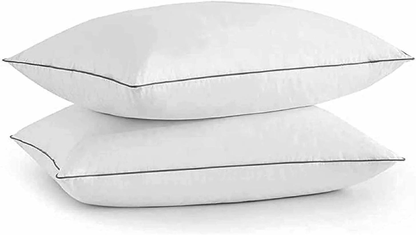 بالش هتلی Linen Klub برای خواب، بسته 2 عددی بالش سایز استاندارد 50 در 75 سانتی متر، روکش نرم و تنفس پذیر، بالش برای حمایت از گردن و شانه، بالش با کیفیت، لبه های تک لایه، سفید