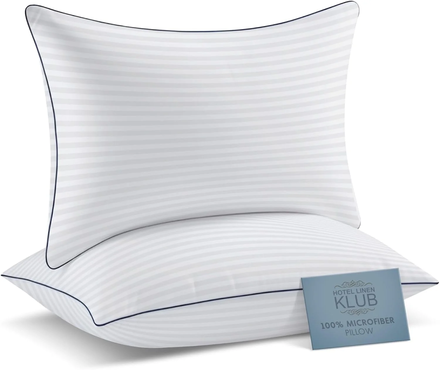 هتل لینن کلاب بسته 2 عددی بالش میکروفایبر نرم (85 GSM) با راه راه 1 سانتی متری و نوار دوزی تکی، سفید (50 x 90 سانتی متر)، 2400 گرم در بسته