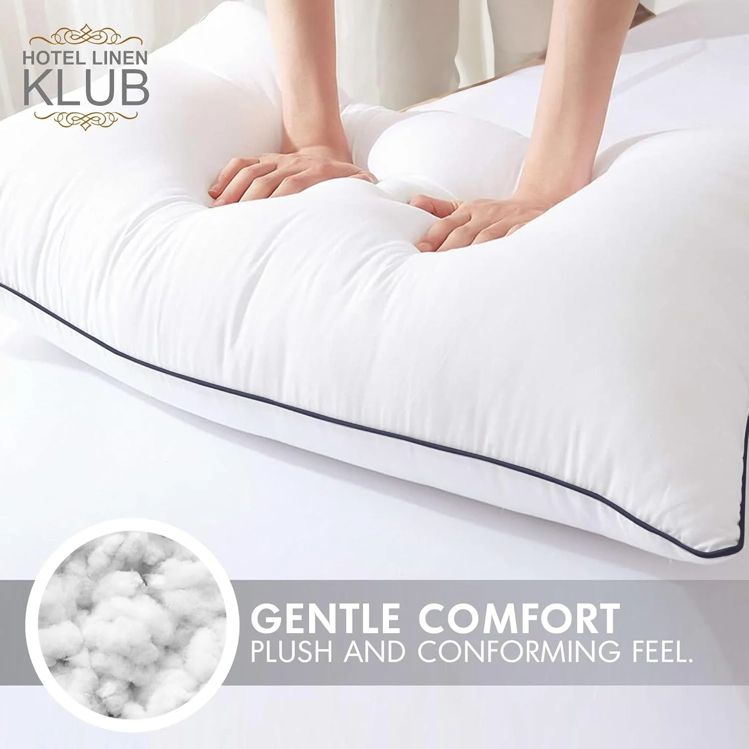 بالش ساتن پنبه‌ای لوکس هتل لینن کلاب با نوار دوزی تکی - 50x75 سانتی‌متر، 900 گرم پر شده