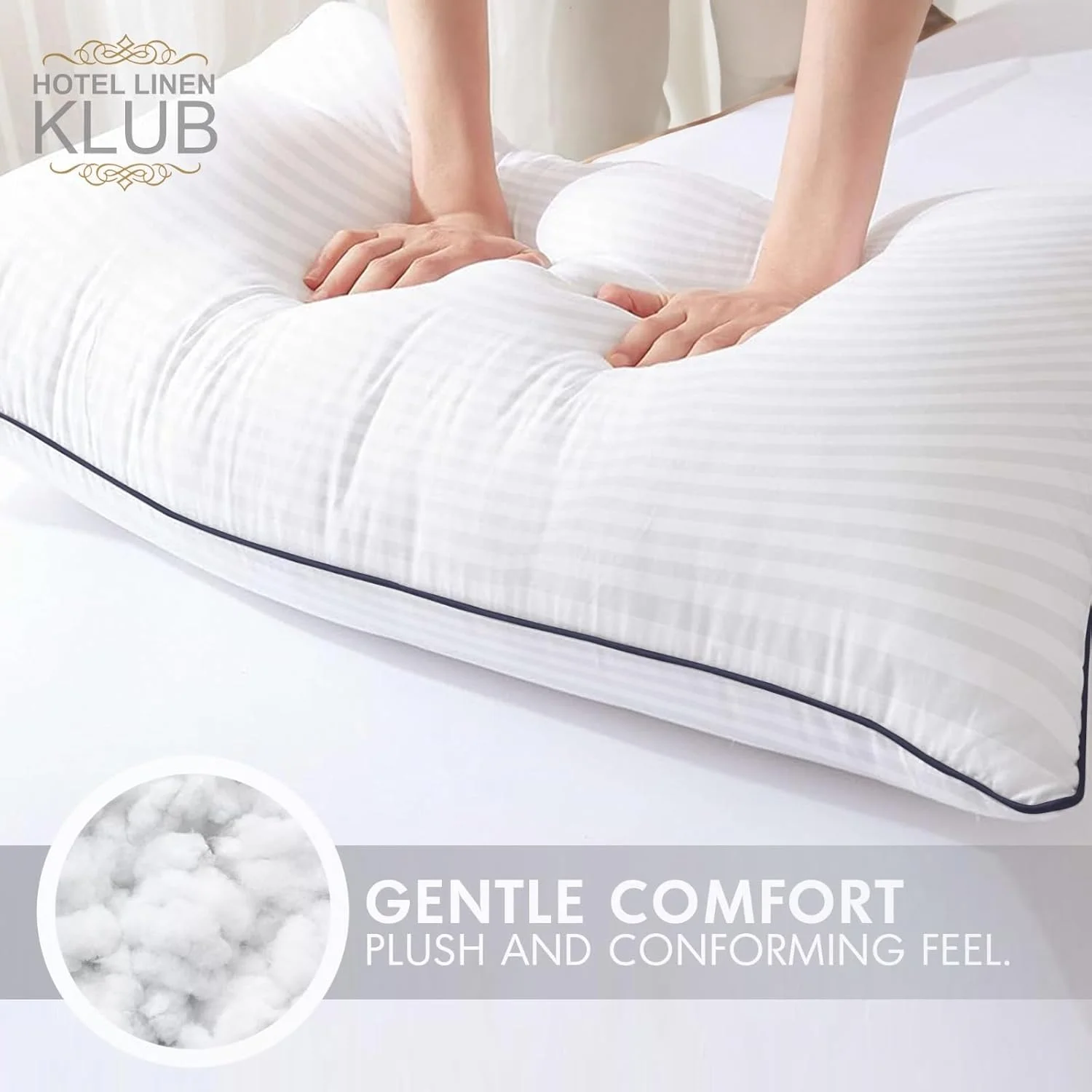 بالش هتلی Linen Klub - ساخته شده از پارچه میکروفایبر راه راه با یک نوار برای ظاهری بادوام و شیک، 900 گرم الیاف میکروفایبر نرم برای راحتی و پشتیبانی بیشتر، اندازه: 50 x 75 سانتی متر