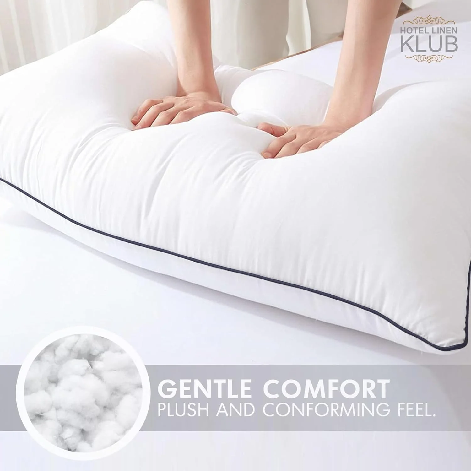 بالش هتل لاینن کلاب - ساخته شده از پارچه میکروفایبر فوق العاده نرم با یک نوار برای ظاهری بادوام و شیک، 900 گرم الیاف میکروفایبر برای راحتی و پشتیبانی بیشتر، اندازه: 50 × 75 سانتی متر