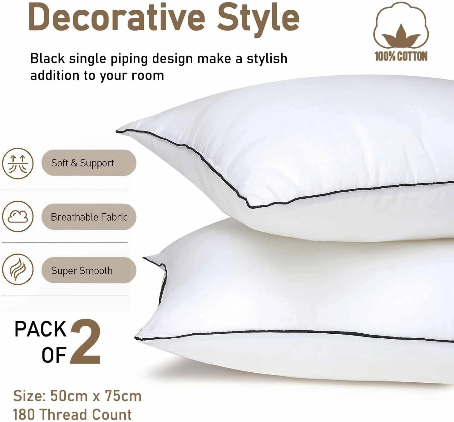 بالش هتلی Linen Klub برای خواب، بسته 2 عددی بالش سایز استاندارد 50 در 75 سانتی متر، روکش نرم و تنفس پذیر، بالش برای حمایت از گردن و شانه، بالش با کیفیت، لبه های تک لایه، سفید بالش هتلی Linen Klub برای خواب، بسته 2 عددی بالش سایز استاندارد 50 در 75 سانتی متر، روکش نرم و تنفس پذیر، بالش برای حمایت از گردن و شانه، بالش با کیفیت، لبه های تک لایه، سفید