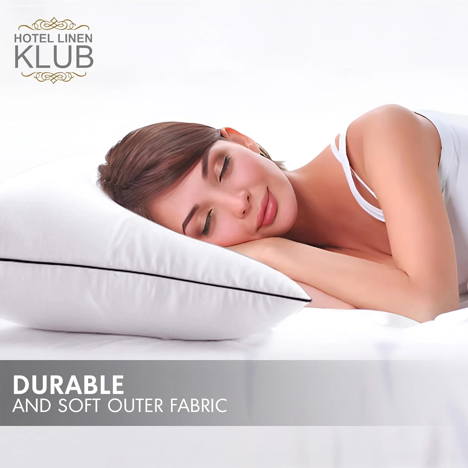 بالش ساتن پنبه‌ای لوکس هتل لینن کلاب با نوار دوزی تکی - 50x75 سانتی‌متر، 900 گرم پر شده