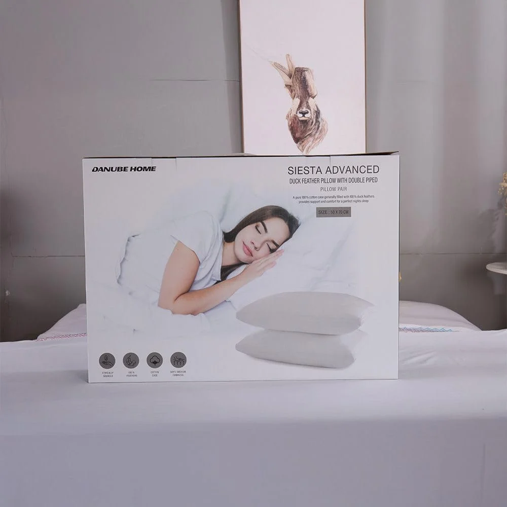 بالش پر اردک پیشرفته دانوب هوم مدل سیستا، ست 2 عددی، 50X70 سانتی متر، سفید | بالش پنبه ای/پر اردک | بالش های خواب فوق العاده نرم و راحت برای اتاق خواب