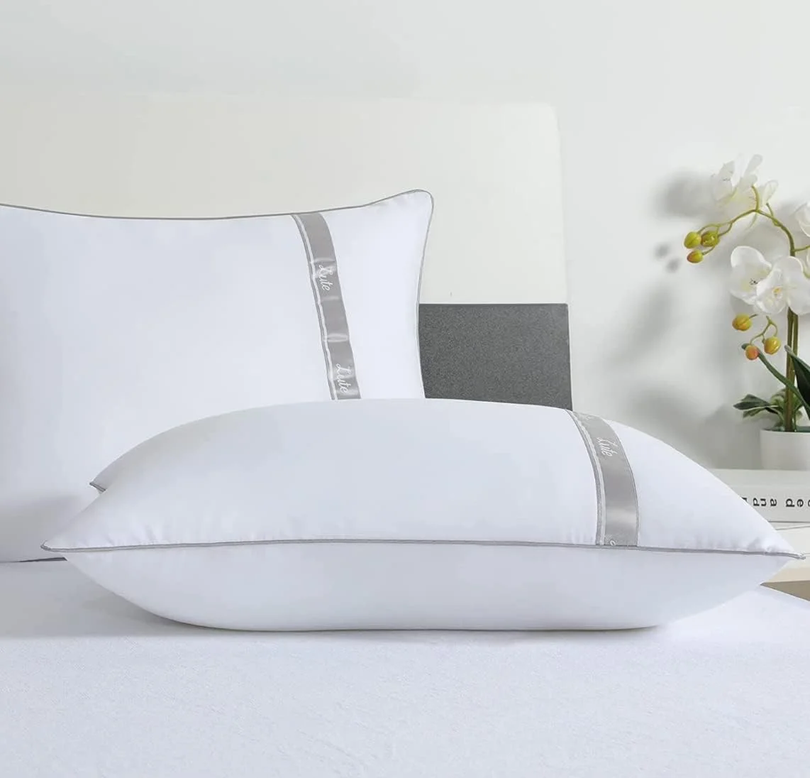 بالش های تخت خواب گلدن هوم برای خواب، سایز کوئین، ست 2 عددی، بالش های خواب پهلو، بالش فشاری، میکروفایبر، استاندارد، سفید، بالش جایگزین پر نرم و لطیف برای هتل