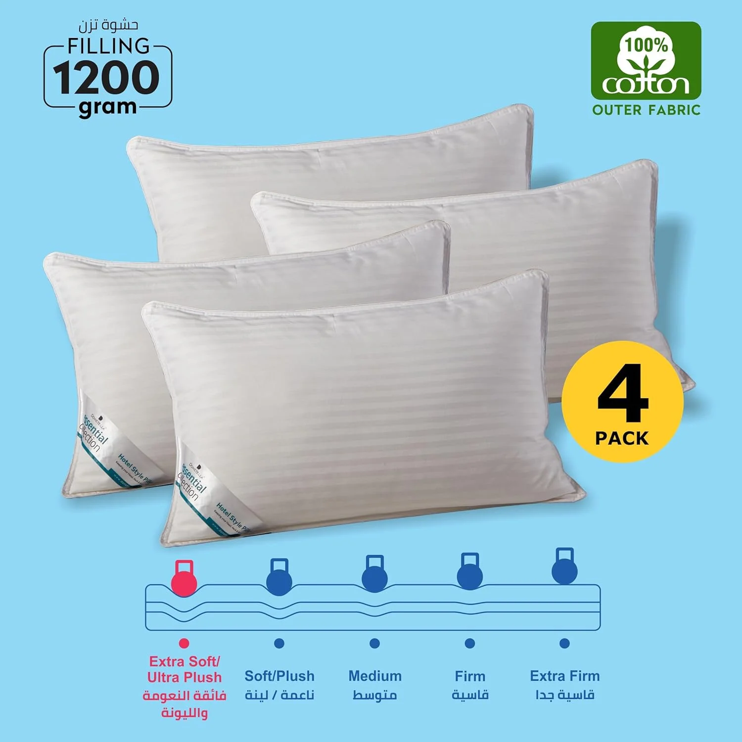 بالش هتلی دوناتلا، 1200 گرم، 2 عدد، سایز 50x75 سانتی متر، 100% پنبه، راه راه ساتن، دوخت لبه دوبل، الیاف ژل ممتاز، بالش نرم و لطیف تخت (بسته 4 عددی) بالش هتلی دوناتلا، 1200 گرم، 2 عدد، سایز 50x75 سانتی متر، 100% پنبه، راه راه ساتن، دوخت لبه دوبل، الیاف ژل ممتاز، بالش نرم و لطیف تخت (بسته 4 عددی)