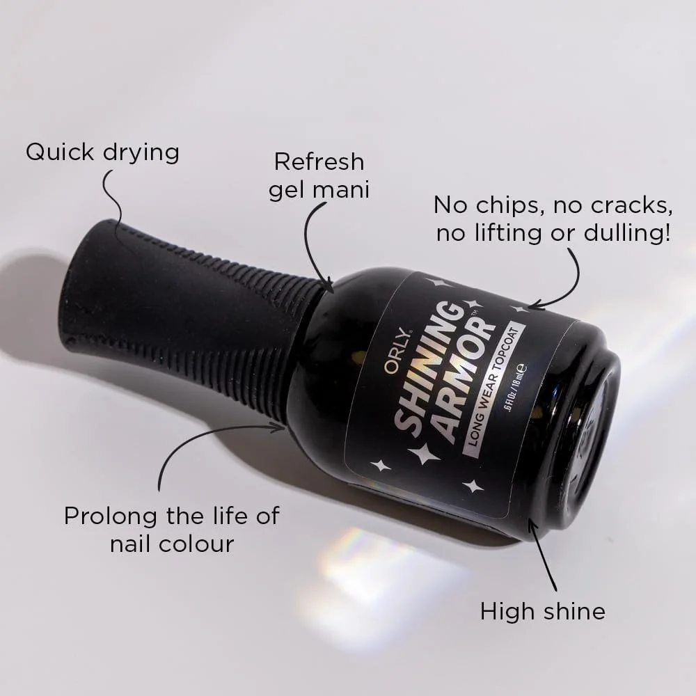 لاک تاپ کت براق کننده ناخن اُرلی مدل Shining Armor (حجم 18 میلی لیتر) خشک شدن سریع، براقیت بالا