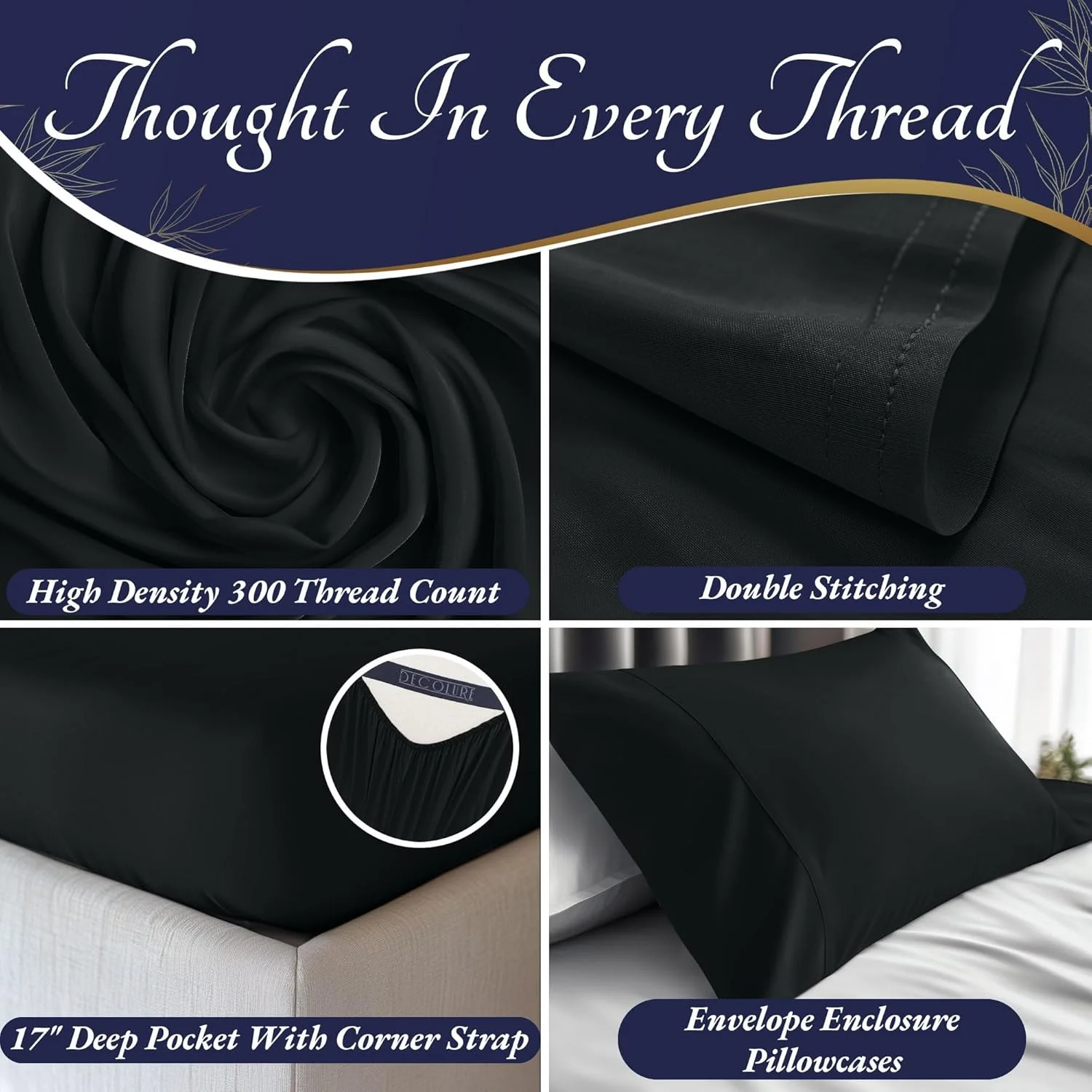 ست ملحفه سه تکه سایز یک نفره از ویسکوز 100% ارگانیک تهیه شده از بامبو دکلور - فوق العاده نرم و خنک کننده، جیب عمیق 17 اینچی، دوخت دوبل، ایده آل برای افراد گرمایی - ملحفه تخت یک نفره (مشکی) ست ملحفه سه تکه سایز یک نفره از ویسکوز 100% ارگانیک تهیه شده از بامبو دکلور - فوق العاده نرم و خنک کننده، جیب عمیق 17 اینچی، دوخت دوبل، ایده آل برای افراد گرمایی - ملحفه تخت یک نفره (مشکی)