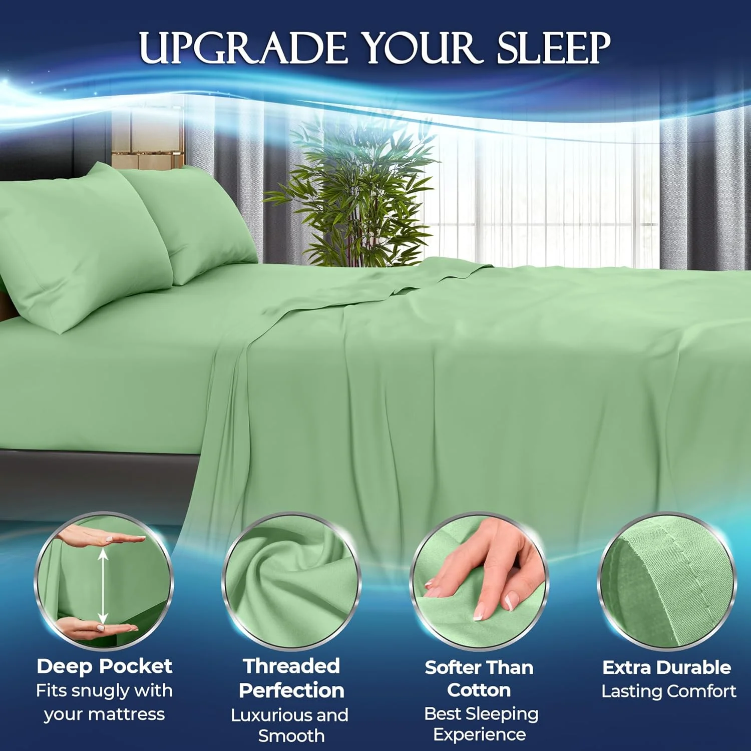 ست ملحفه خنک کننده تخت خواب یک نفره DECOLURE، 3 تکه - ملحفه های خنک کننده سایز یک نفره لوکس و فوق العاده نرم برای افرادی که در خواب گرمشان می شود - ملحفه های میکروفیبر ویسکوز بامبو خنک و راحت سایز یک نفره با جیب های عمیق (سبز مریم گلی)