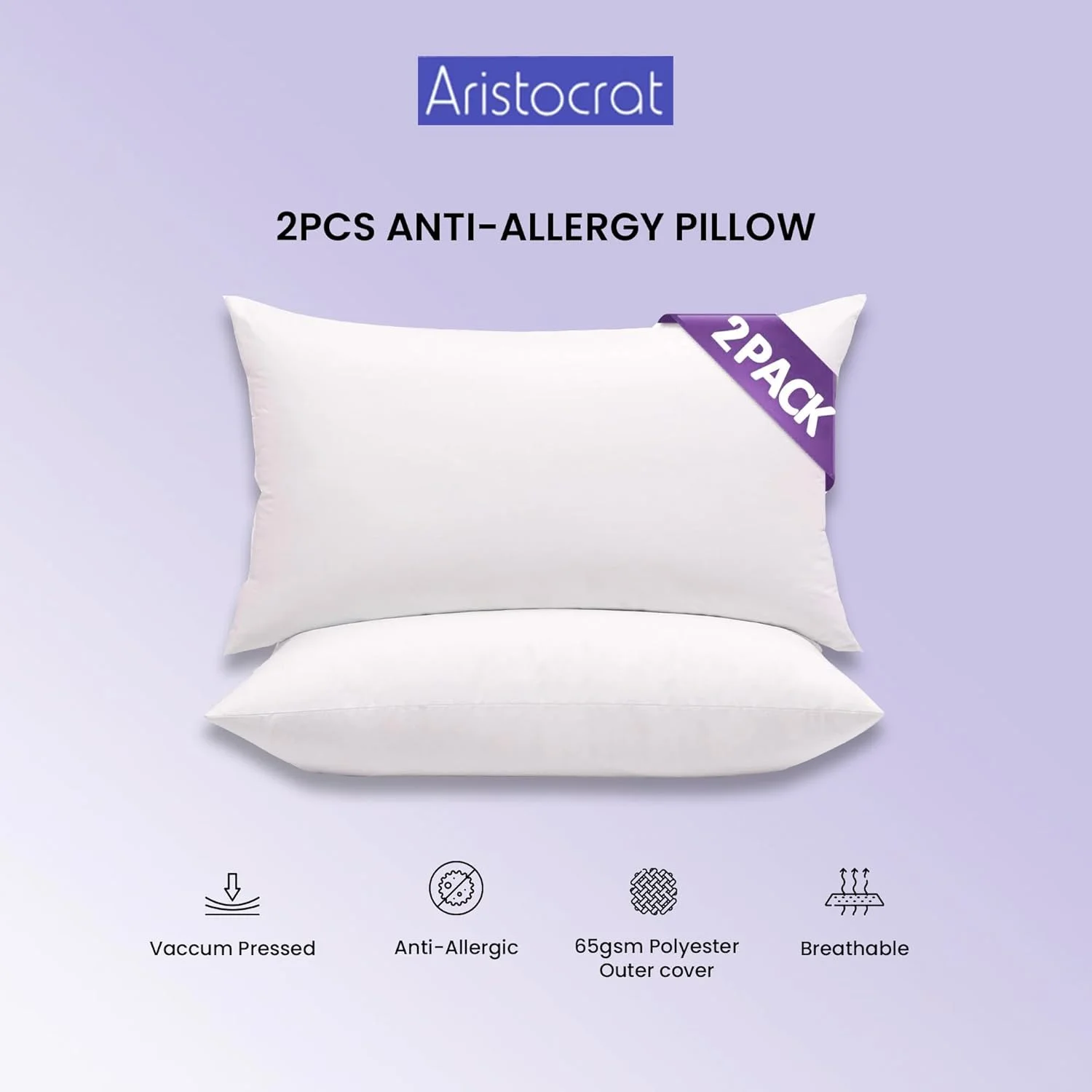 بالش ضد حساسیت نرم 2 تکه آریستوکرات - 50x70 سانتی متر (سفید)