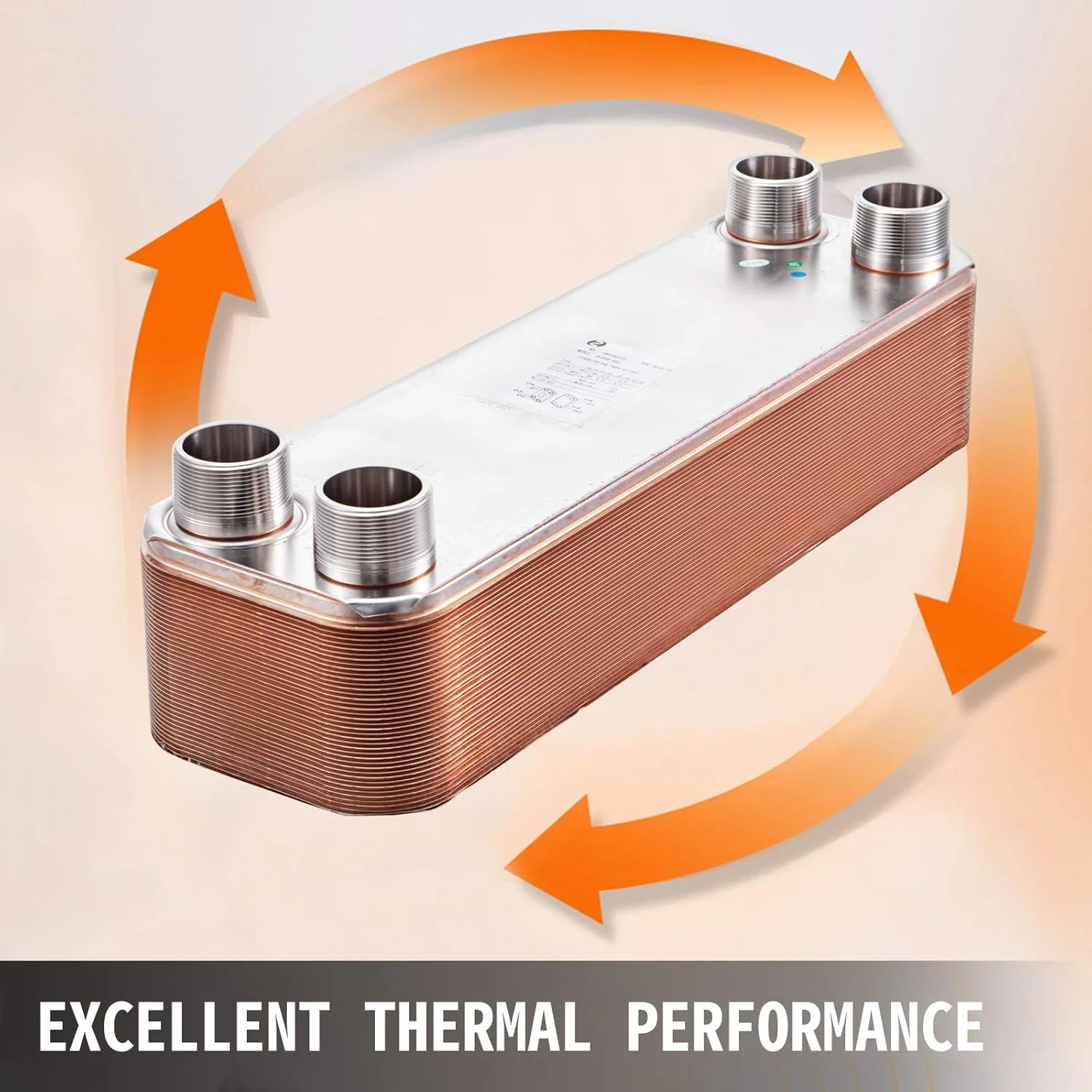 مبدل حرارتی BestEquip، ۳ در ۷.۵ اینچ، ۴۰ صفحه، مبدل حرارتی صفحه ای لحیم کاری شده 316L، 3/4 اینچ MPT، خنک کننده آبجو B3-12A برای گرمایش هیدرونیک