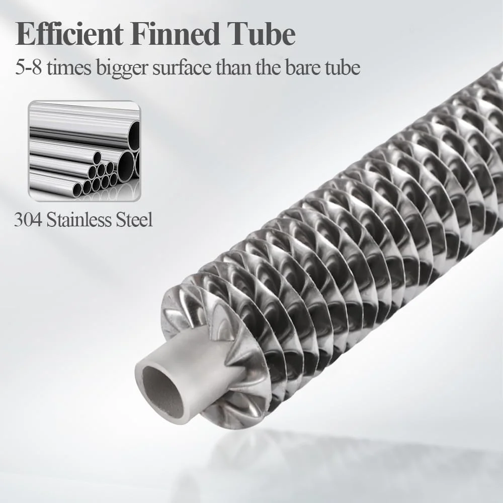 مبدل حرارتی بازویی WiseWater 38 اینچی دو جداره با پره های استیل ضد زنگ 304، سایز 3/4 اینچ برای آبگرمکن و 1 اینچ MPT با ظرفیت 18,500 Btu/hr