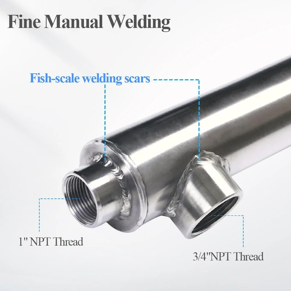 مبدل حرارتی بازویی WiseWater 38 اینچی دو جداره با پره های استیل ضد زنگ 304، سایز 3/4 اینچ برای آبگرمکن و 1 اینچ MPT با ظرفیت 18,500 Btu/hr