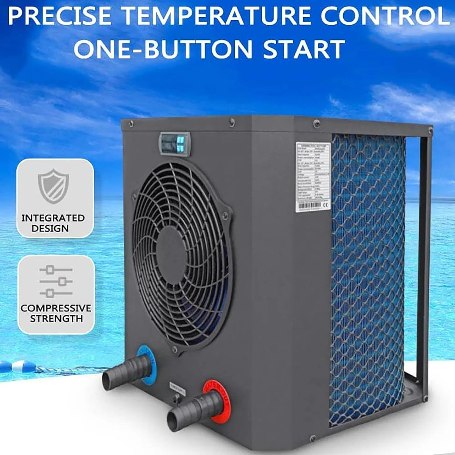 گرمکن استخر، پمپ حرارتی استخر شنا، کنترل از طریق Wi-Fi، ترموستات استخر شنا، مناسب برای استخرهای شنای 0 تا 18 متر مکعب