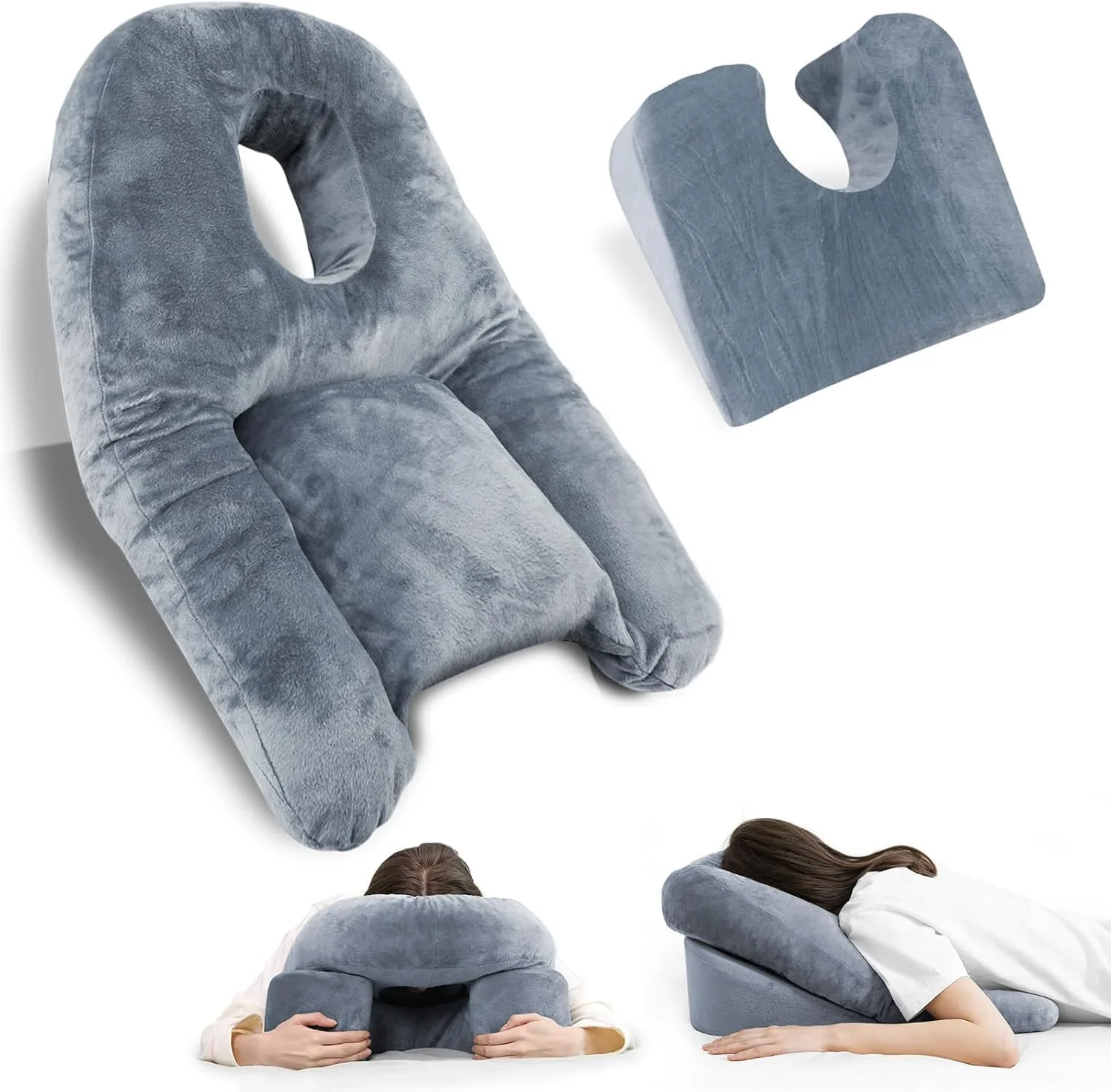 بالش خوابیده صورت برای خوابیدن - برای دوران نقاهت بعد از عمل جراحی چشم - بالش مستعد برای ویترکتومی یا جراحی شبکیه - بالش ماساژ خانگی با فوم خرد شده حافظه دار (خاکستری)