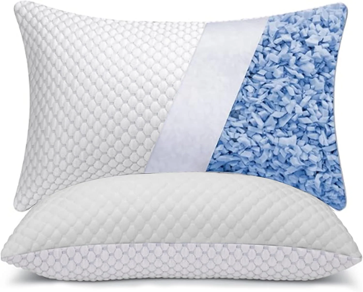 بالش های تخت خواب برای خواب - بالش هتلی فوم خرد شده سایز کویین ست 2 عددی (48x74 سانتی متر) بالش تخت خواب با روکش - جنس دو طرفه، بالش کویین با ارتفاع قابل تنظیم برای خوابندگان پهلو و پشت