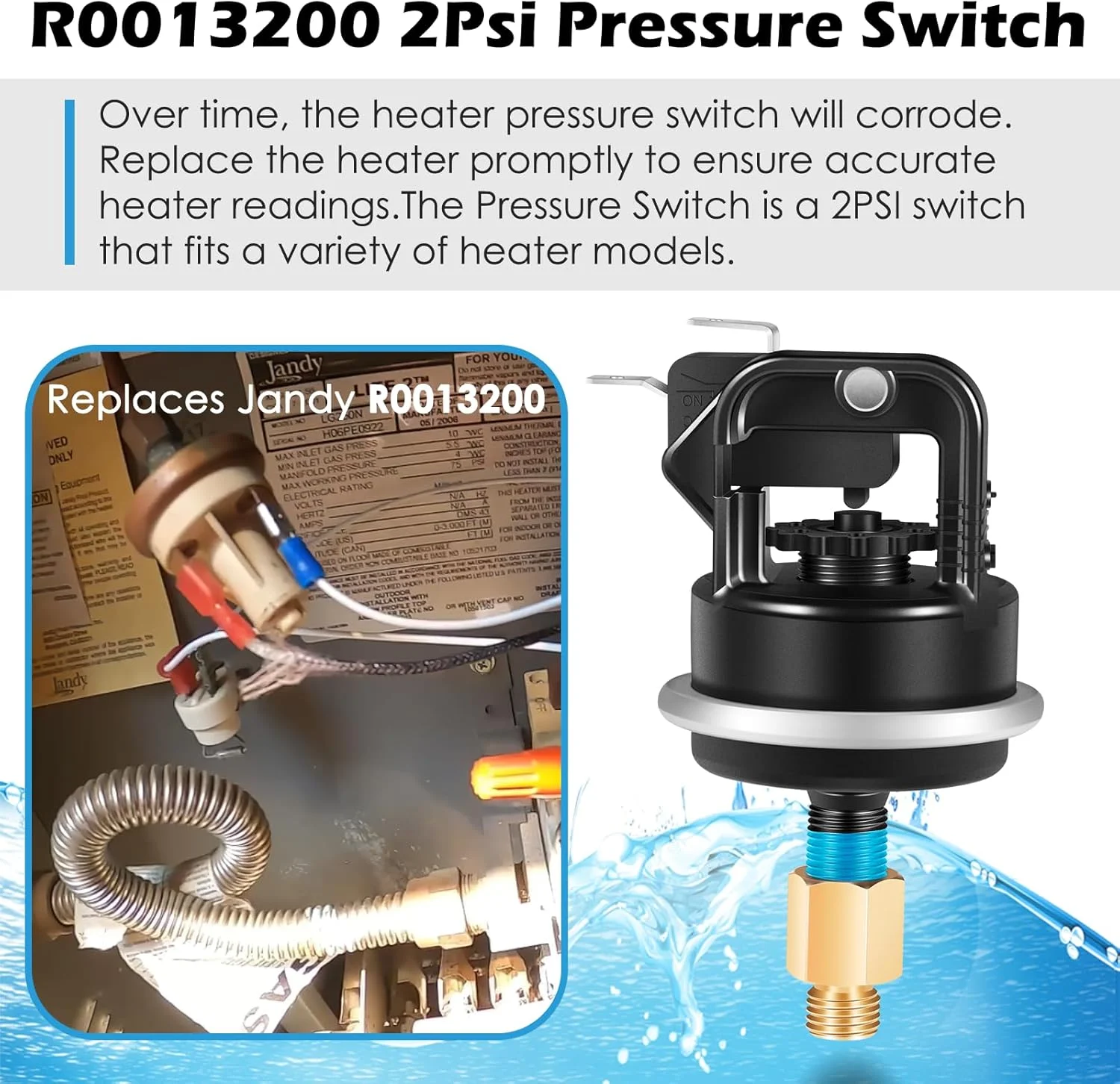 سوییچ فشار هوا Camoo R0013200 2PSI برای بخاری استخر Jandy/Zodiac/Teledyne Laars LXi LRZ سوییچ فشار هوا Camoo R0013200 2PSI برای بخاری استخر Jandy/Zodiac/Teledyne Laars LXi LRZ