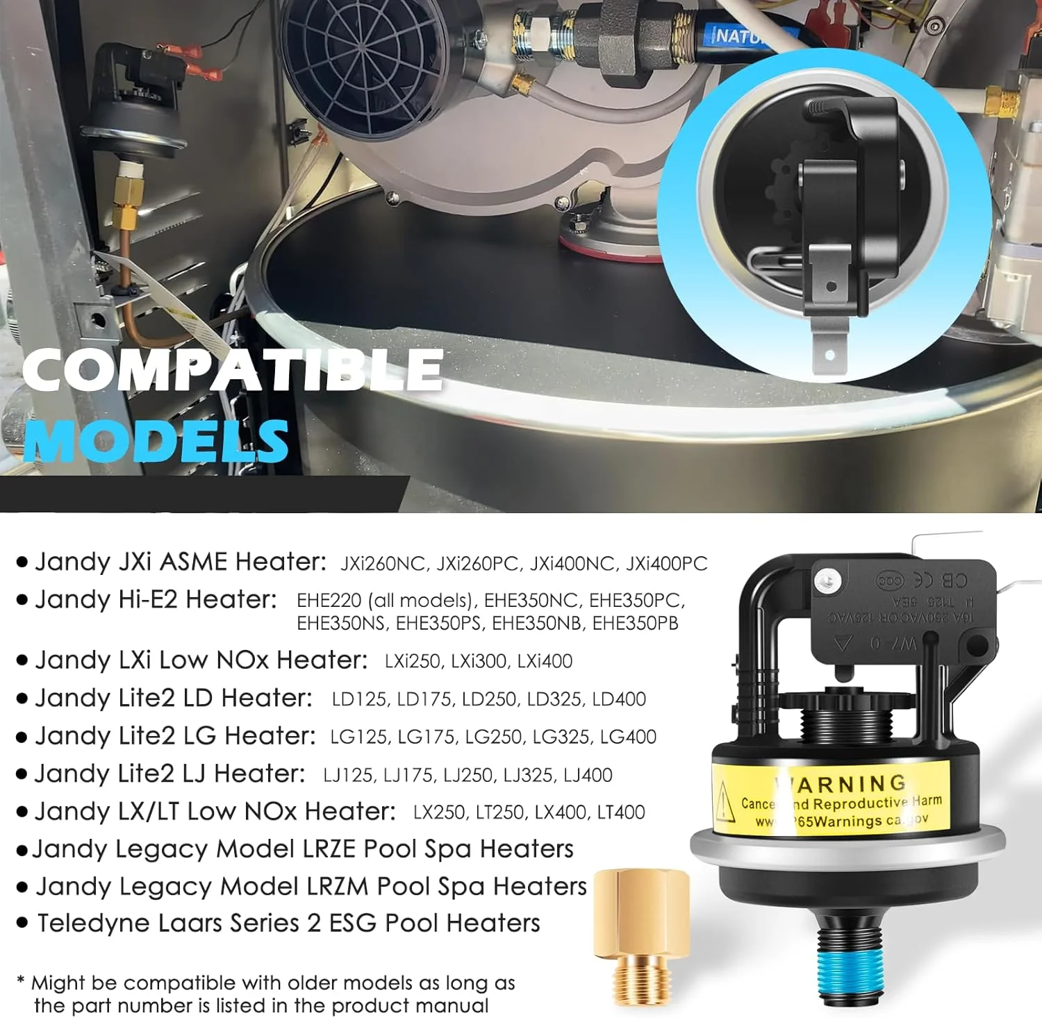 سوییچ فشار هوا Camoo R0013200 2PSI برای بخاری استخر Jandy/Zodiac/Teledyne Laars LXi LRZ سوییچ فشار هوا Camoo R0013200 2PSI برای بخاری استخر Jandy/Zodiac/Teledyne Laars LXi LRZ