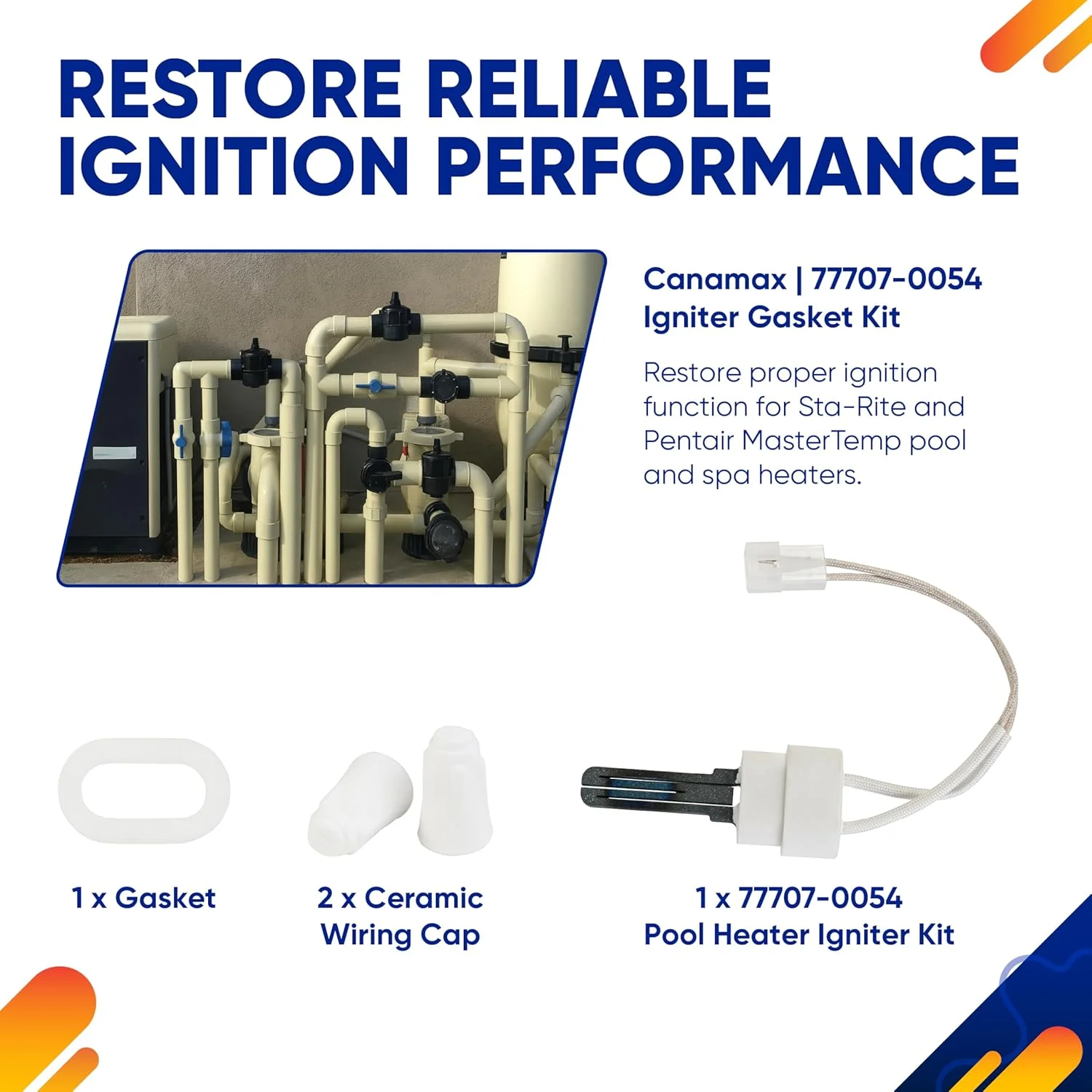 Canamax -77707-0054 - کیت جرقه زن و واشر سازگار با گرمکن های استخر و اسپا Pentair Sta-Rite MasterTemp Max-E-Therm 200 250 300 400 HD