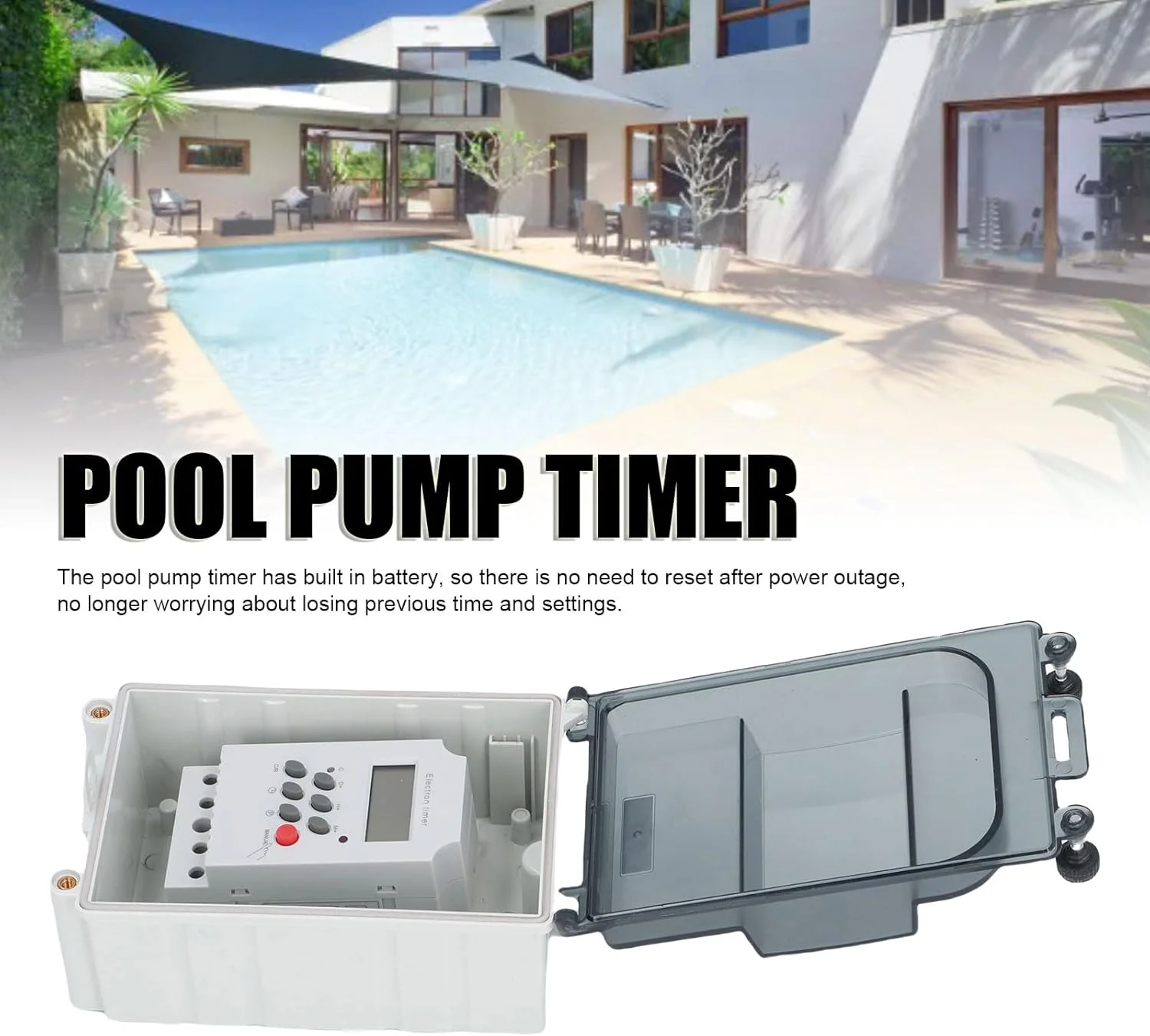 کنترلر تایمر پمپ استخر 7 روزه 28 ON/OFF تایمر قابل برنامه ریزی دیجیتال با باتری داخلی ضد آب IP67 برای پمپ استخر، بخاری، فیلتر، چراغ های فضای باز