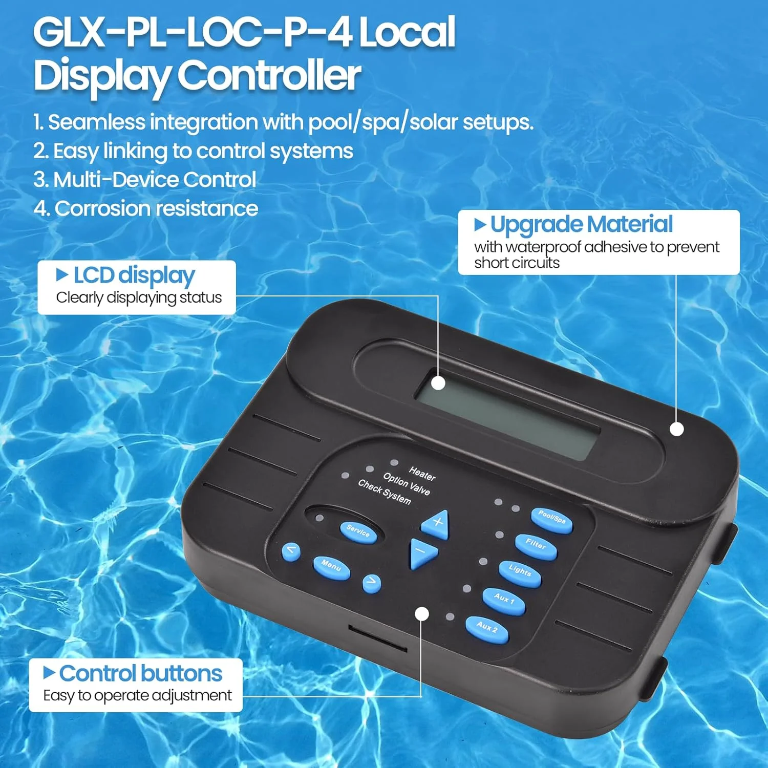 کنترلر نمایشگر محلی GLX-PL-LOC-P-4 مناسب برای اتوماسیون و کلرزنی Hayward PL-P-4 Goldline Pro Logic، همچنین برای سیستم های اتوماسیون AquaPlus PL-Plus، نمایشگر محلی ProLogic P4 کنترلر نمایشگر محلی GLX-PL-LOC-P-4 مناسب برای اتوماسیون و کلرزنی Hayward PL-P-4 Goldline Pro Logic، همچنین برای سیستم های اتوماسیون AquaPlus PL-Plus، نمایشگر محلی ProLogic P4