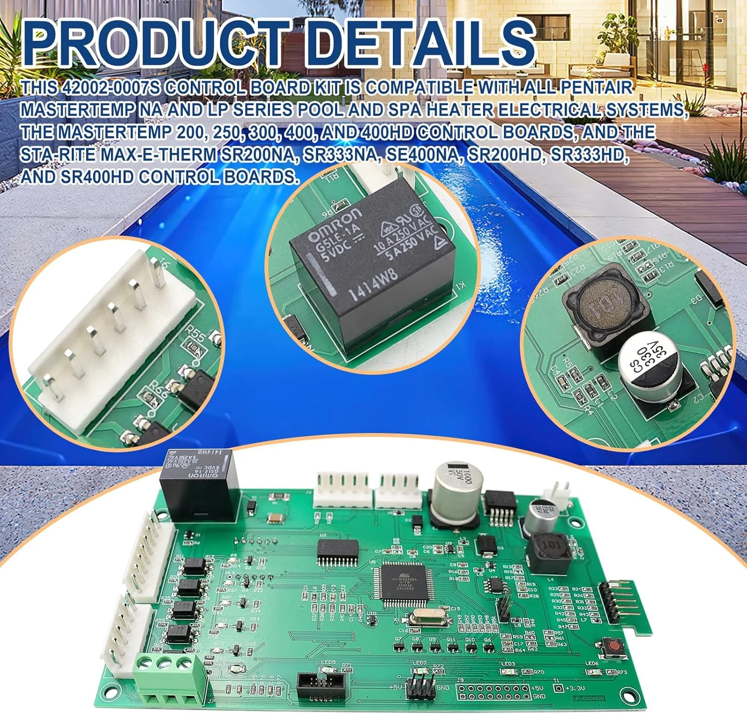 کیت برد کنترل ارتقا یافته FEXON 42002-0007S - به همراه پد ممبرین سوئیچ جایگزین 472610Z برای بخاری استخر/اسپای گازی طبیعی Pentair Mastertemp Sta-Rite Max-E-Therm سری Pentair NA و LP