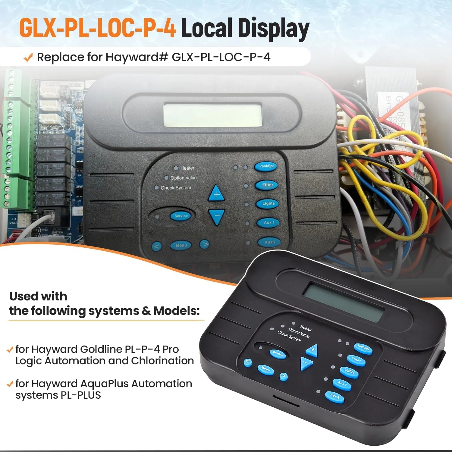 صفحه کلید کنترلر نمایشگر محلی GLX-PL-LOC-P-4 سازگار با سیستم های اتوماسیون Hayward PL-P-4 Goldline Pro Logic و کلرزنی، برای سیستم های اتوماسیون AquaPlus PL-Plus صفحه کلید کنترلر نمایشگر محلی GLX-PL-LOC-P-4 سازگار با سیستم های اتوماسیون Hayward PL-P-4 Goldline Pro Logic و کلرزنی، برای سیستم های اتوماسیون AquaPlus PL-Plus