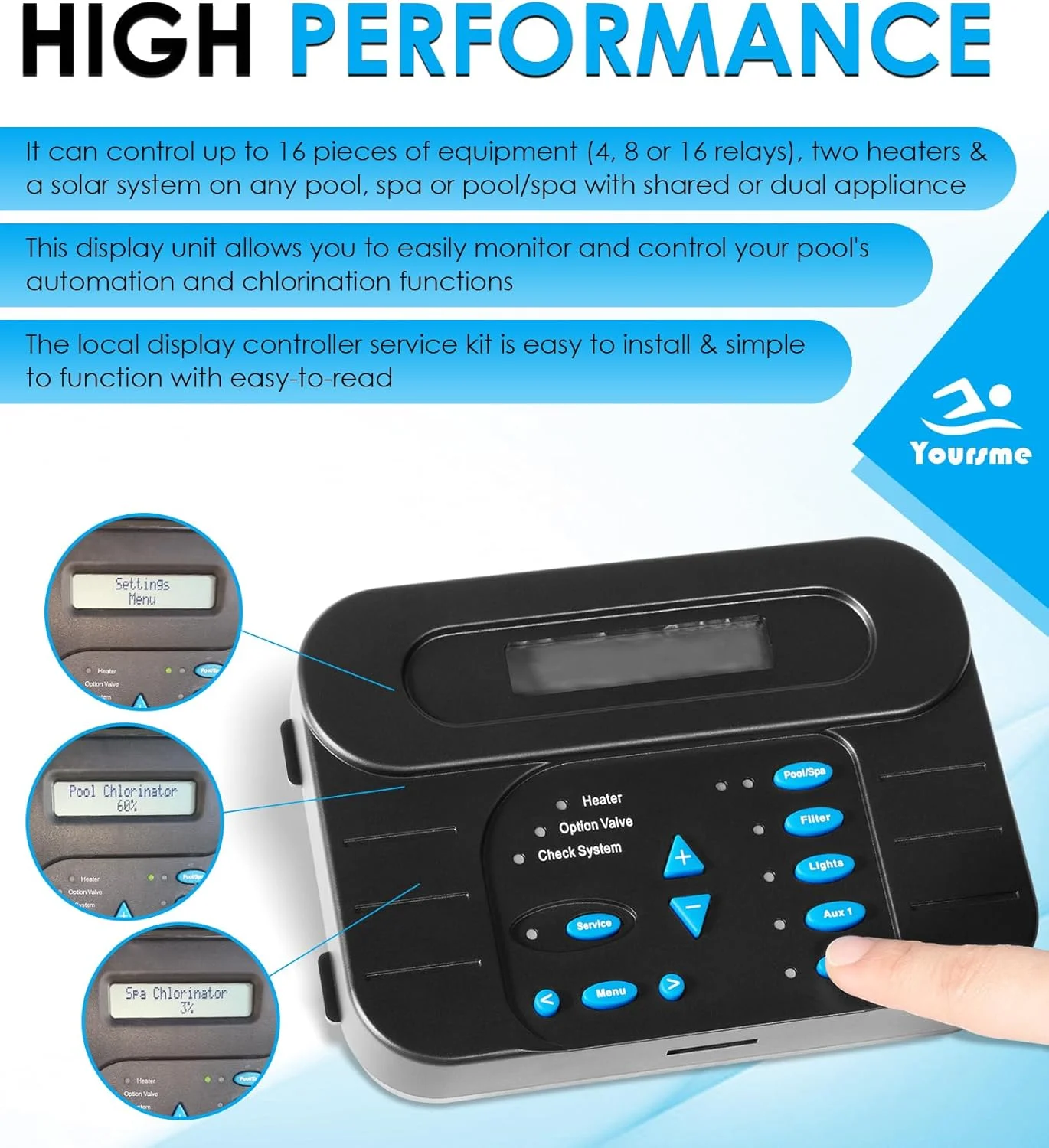 صفحه کلید کنترلر نمایشگر محلی GLX-PL-LOC-P-4 به همراه برد کنترل برای سیستم های اتوماسیون و کلرزنی Hayward PL-P-4 Goldline Pro Logic، سازگار با سیستم های اتوماسیون AquaPlus PL-PLUS