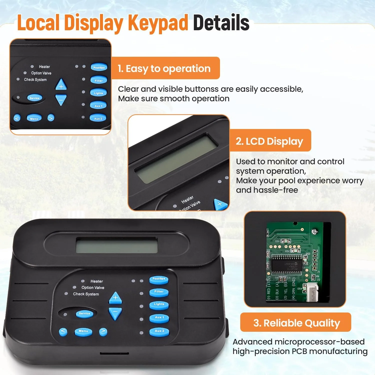 صفحه کلید کنترلر نمایشگر محلی GLX-PL-LOC-P-4 سازگار با سیستم های اتوماسیون Hayward PL-P-4 Goldline Pro Logic و کلرزنی، برای سیستم های اتوماسیون AquaPlus PL-Plus صفحه کلید کنترلر نمایشگر محلی GLX-PL-LOC-P-4 سازگار با سیستم های اتوماسیون Hayward PL-P-4 Goldline Pro Logic و کلرزنی، برای سیستم های اتوماسیون AquaPlus PL-Plus