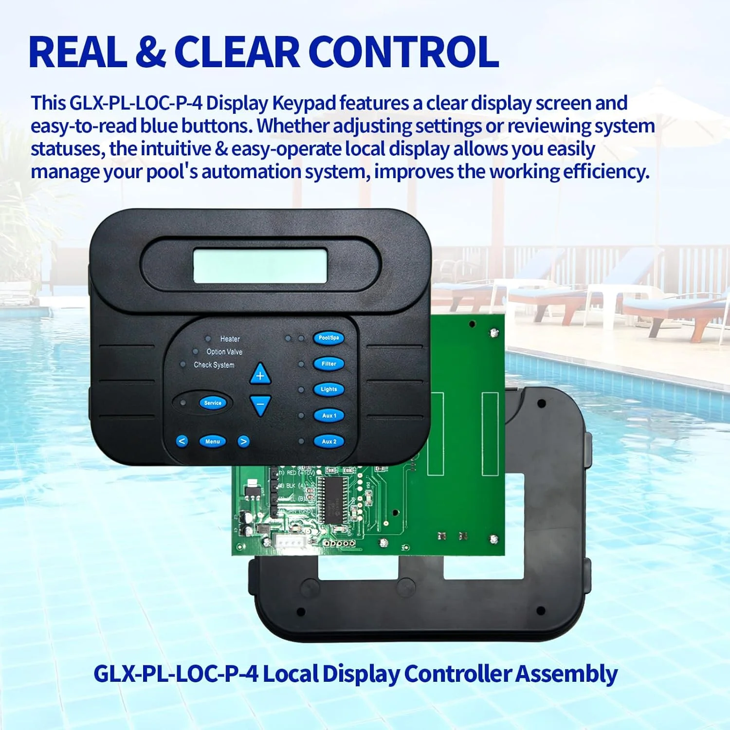 کیت سرویس کنترلر نمایشگر محلی GLX-PL-LOC-P-4 به همراه قطعات جایگزین برد کنترل، مناسب برای سیستم های اتوماسیون و کلرزنی Hayward Goldline Pro Logic PL-P-4 و سیستم های اتوماسیون AquaPlus PL-PLUS