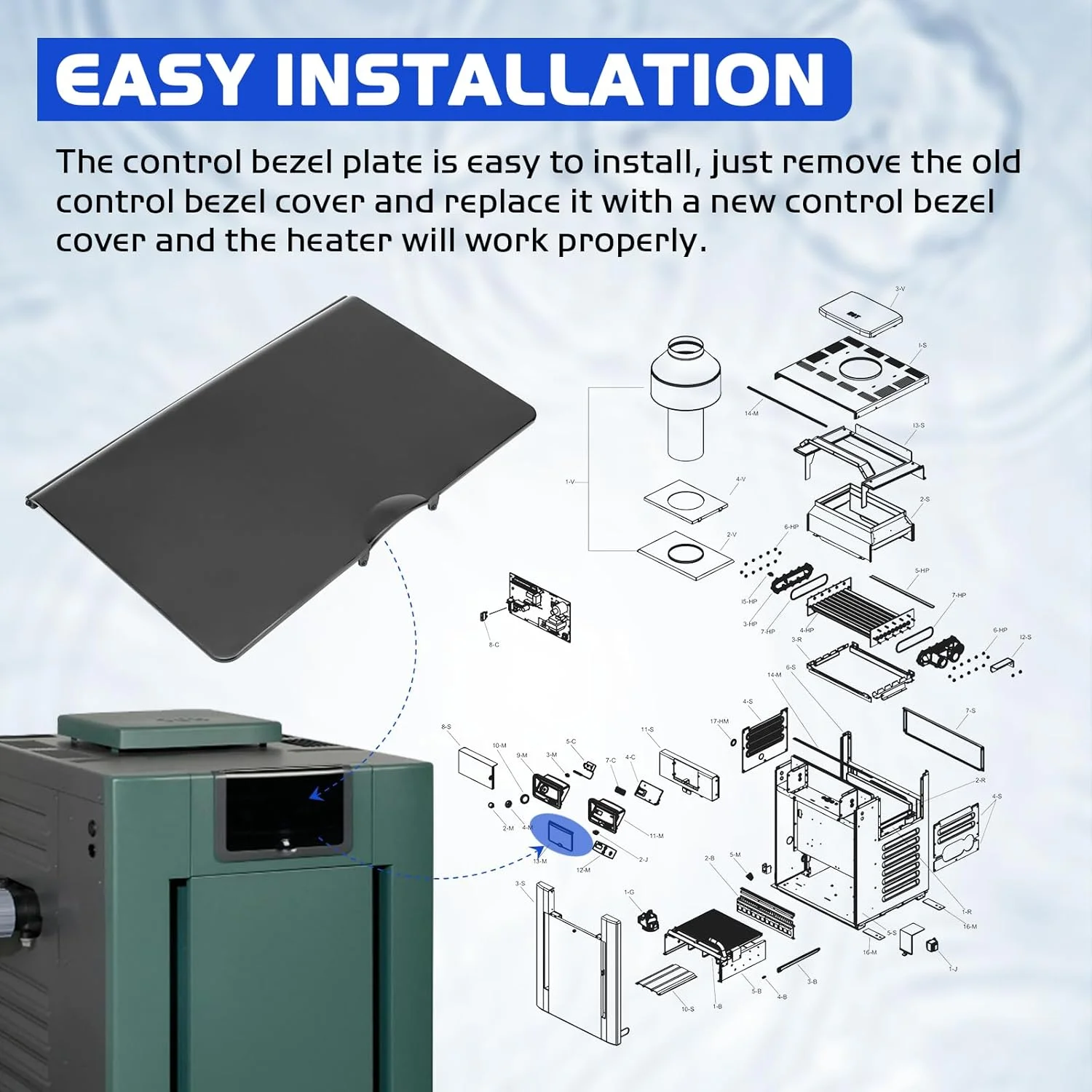 قاب کنترل پوشش بخاری استخر 009487F سازگار با مدل های Raypak RP2100, R185B, R265B، قطعات جایگزین بخاری استخر 206-407، مشکی