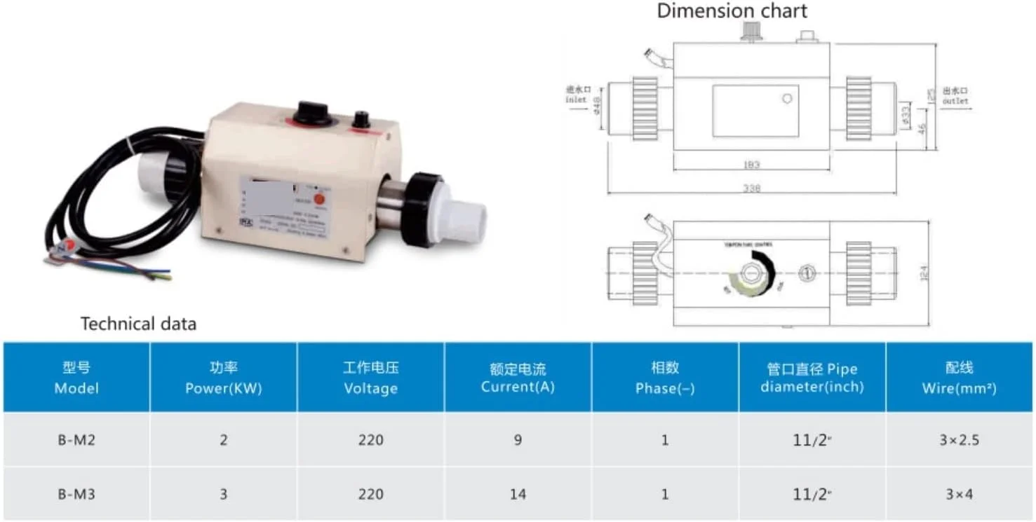 گرمکن استخر هانزالا، گرمکن برقی استخر، وان حمام، تجهیزات ترموستاتیک اتوماتیک 2 کیلوواتی برای استخر، وان حمام و اسپا
