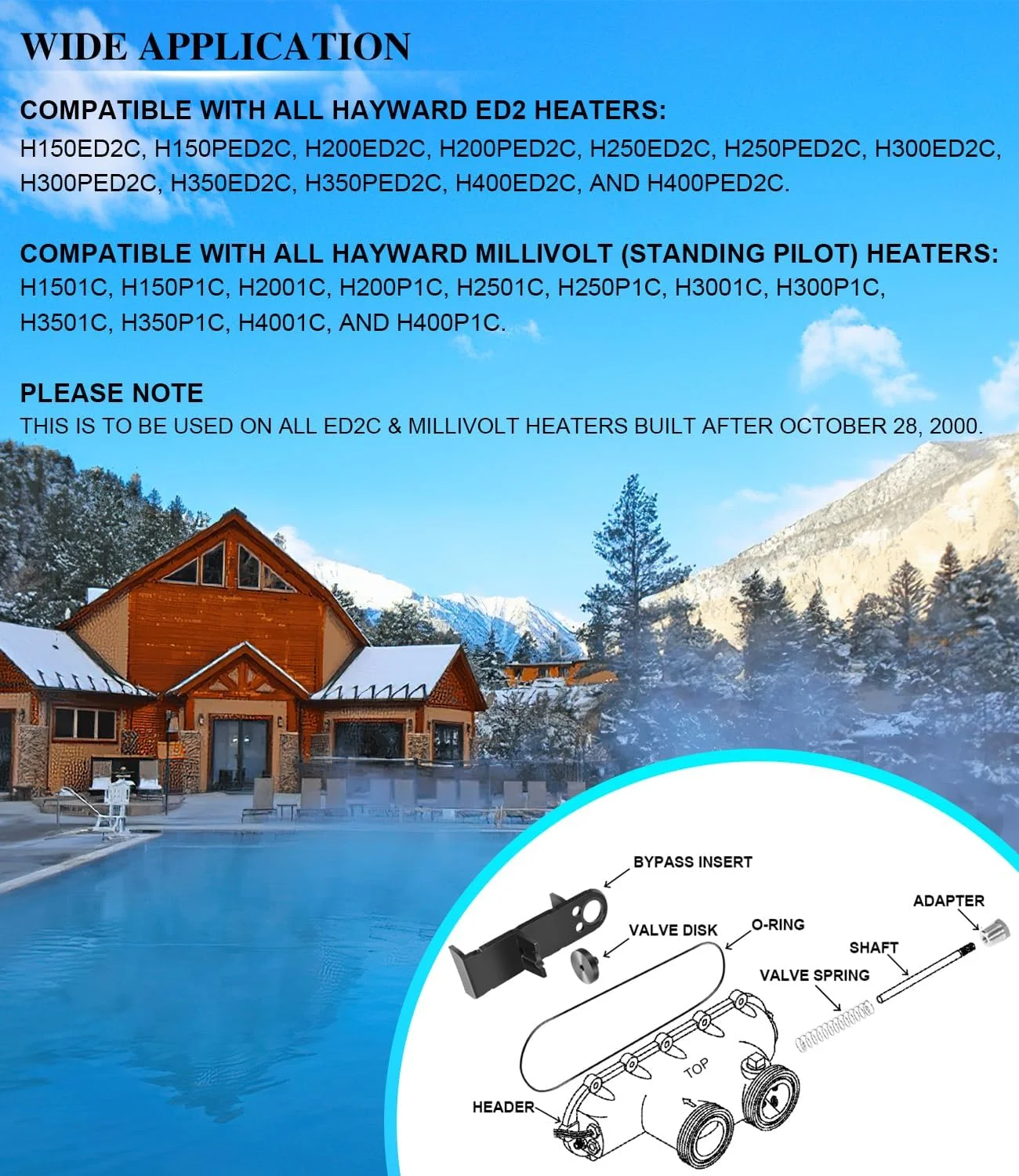 کیت جایگزین شیر بای‌پس HAXBPK1932 برای تمام گرمکن‌های الکترونیکی ED2 Hayward و گرمکن‌های Millivolt/الکترونیکی ED1 Hayward استخر و اسپا/جکوزی ساخته شده پس از 28/10/2000