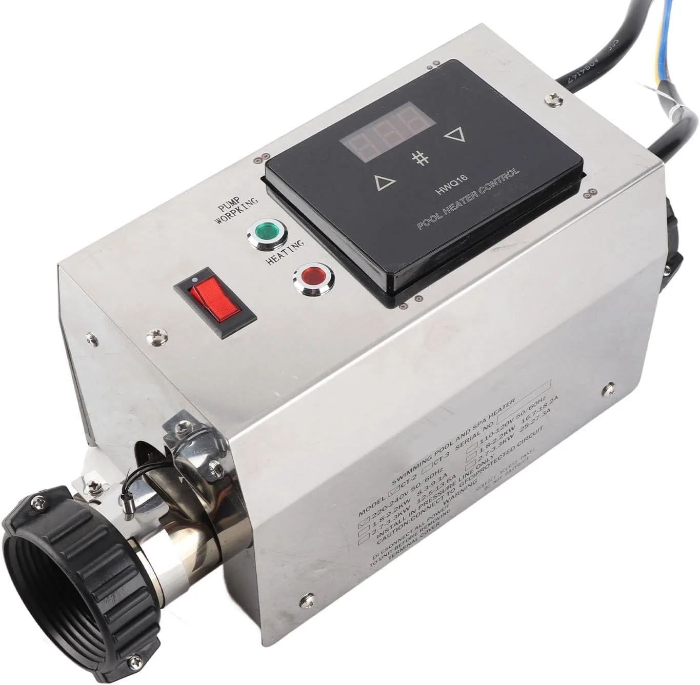 ترموستات دیجیتال 2 کیلوواتی استخر Jectse برای استخر شنا و اسپا، فولاد ضد زنگ، محدوده دمای آب 22-55 درجه سانتیگراد (مدل آمریکایی) ترموستات دیجیتال 2 کیلوواتی استخر Jectse برای استخر شنا و اسپا، فولاد ضد زنگ، محدوده دمای آب 22-55 درجه سانتیگراد (مدل آمریکایی)