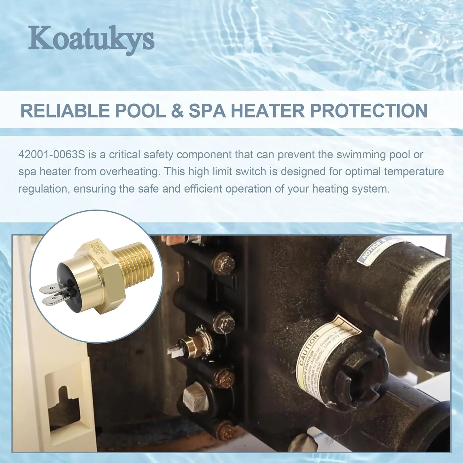 تعویض سوئیچ محدود کننده دمای بالا Koatukys 42001-0063S سازگار با سیستم های الکتریکی گرمکن استخر و اسپا Pentair Sta-Rite Max-E-Therm MasterTemp (بسته 2 عددی)