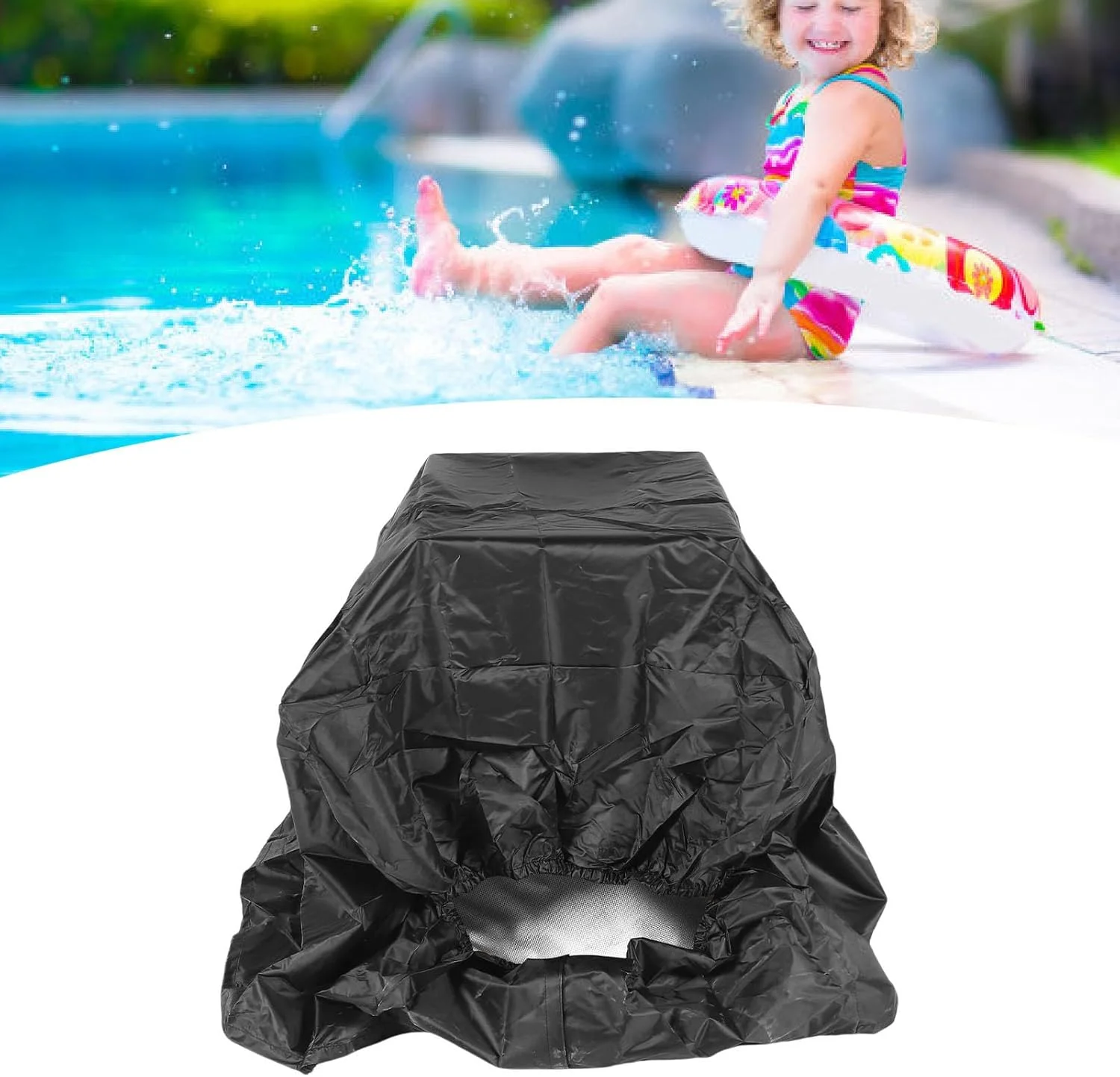 روکش پمپ حرارتی استخر Jiawu، ساخته شده از پارچه آکسفورد 420D با لایه عایق فویل آلومینیومی و لایه داخلی PVC ضد باران، مناسب برای استفاده در تمام فصول، روکش پمپ حرارتی استخر شنا برای فضای باز