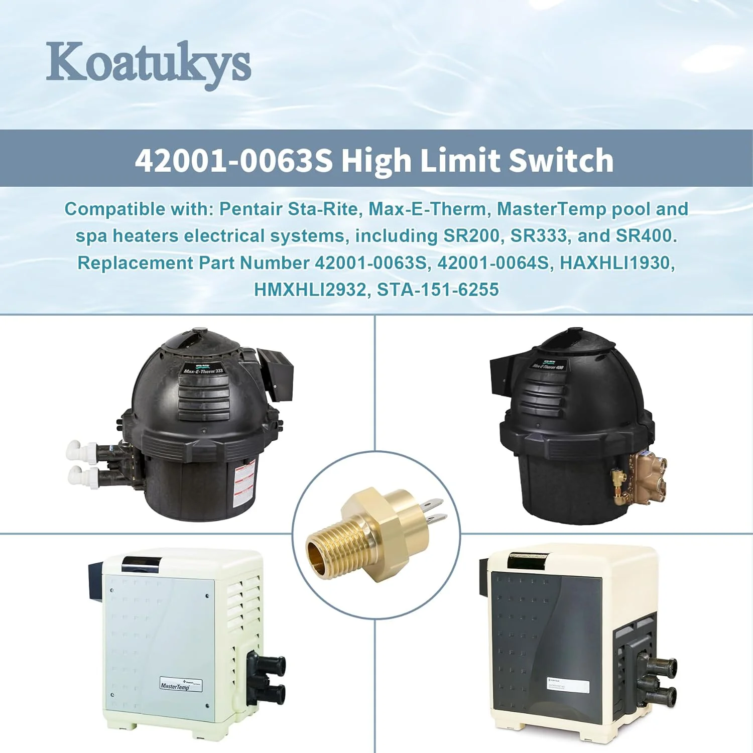 تعویض سوئیچ محدود کننده دمای بالا Koatukys 42001-0063S سازگار با سیستم های الکتریکی گرمکن استخر و اسپا Pentair Sta-Rite Max-E-Therm MasterTemp (بسته 2 عددی)
