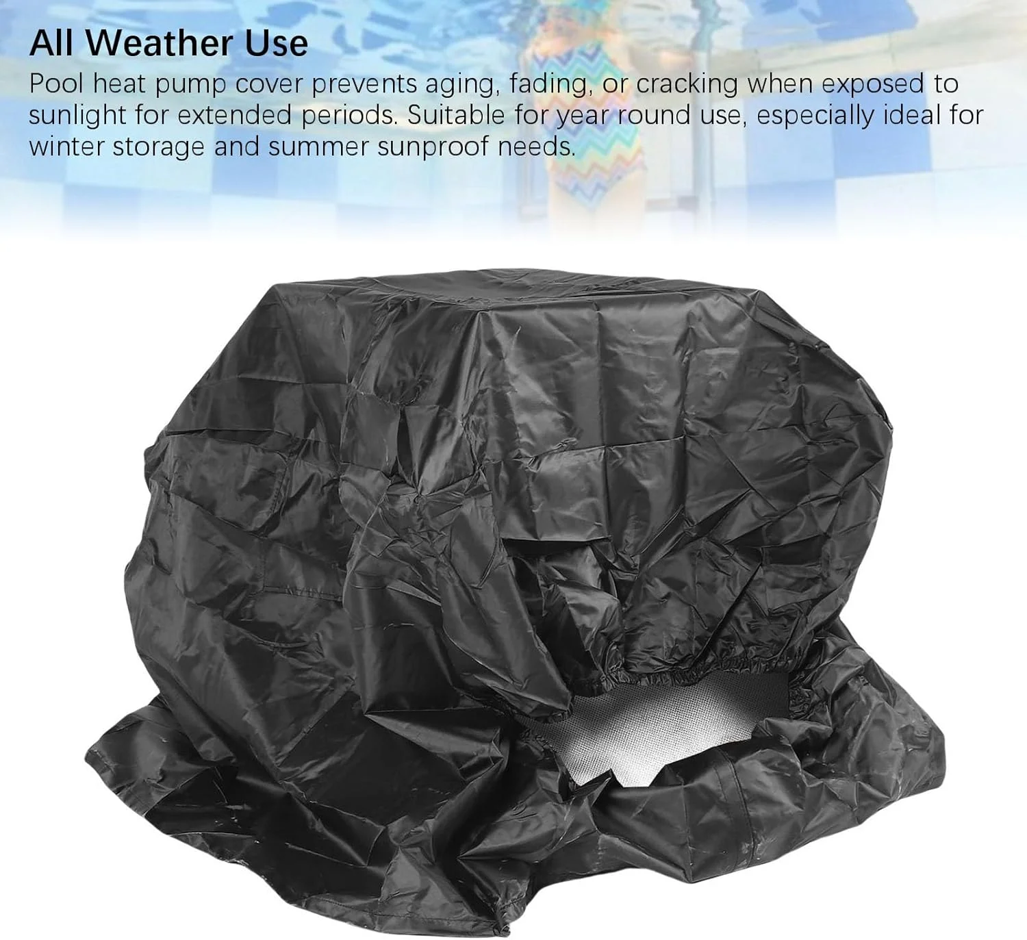 روکش پمپ حرارتی استخر Jiawu، ساخته شده از پارچه آکسفورد 420D با لایه عایق فویل آلومینیومی و لایه داخلی PVC ضد باران، مناسب برای استفاده در تمام فصول، روکش پمپ حرارتی استخر شنا برای فضای باز
