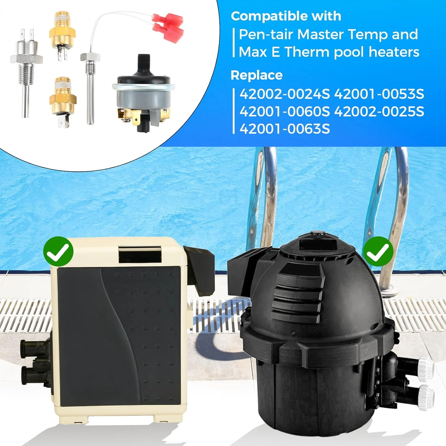 کیت تعمیر بخاری استخر سازگار با Pentair Master Temp & Max-E Therm، جایگزین 42002-0024S 42001-0053S 42001-0060S 42002-0025S 42001-0063S