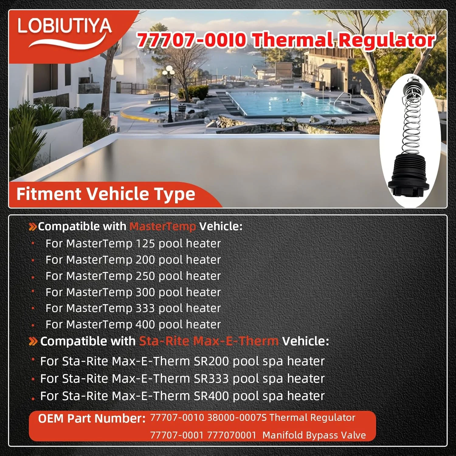 کیت تنظیم کننده حرارتی 5 عددی LOBIUTIYA 77707-0010 سازگار با MasterTemp 400 250 125 200 300 333 و بخاری های استخر و اسپا Sta-Rite، تنظیم کننده حرارتی 38000-0007S 77707-0010