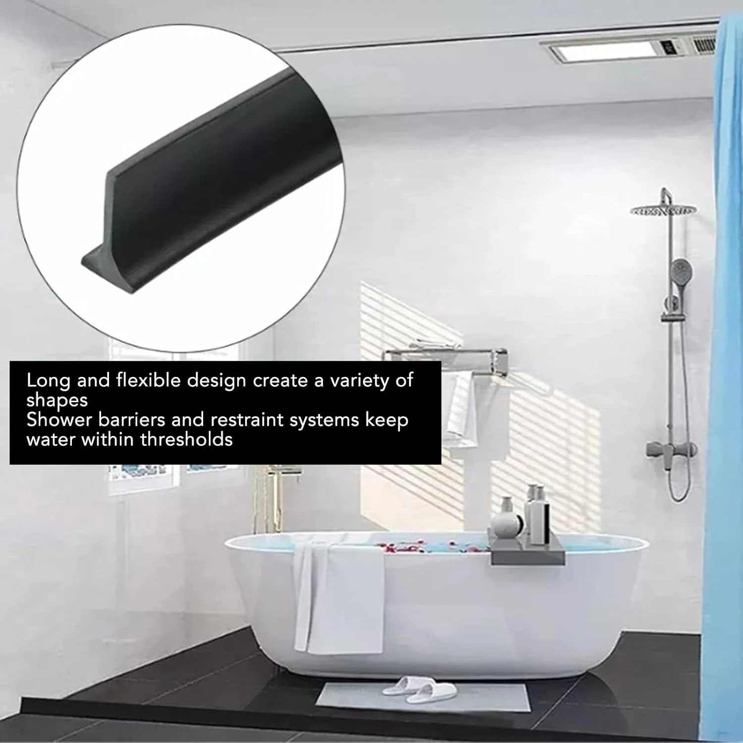 نوار عایق آب TPE لوازم جانبی حمام Marhynchus، خود چسب، طول 3 متر، مانع دوش، جداسازی خشک و مرطوب، محافظت از محیط زیست، طراحی جمع و جور، ایده آل برای دوش