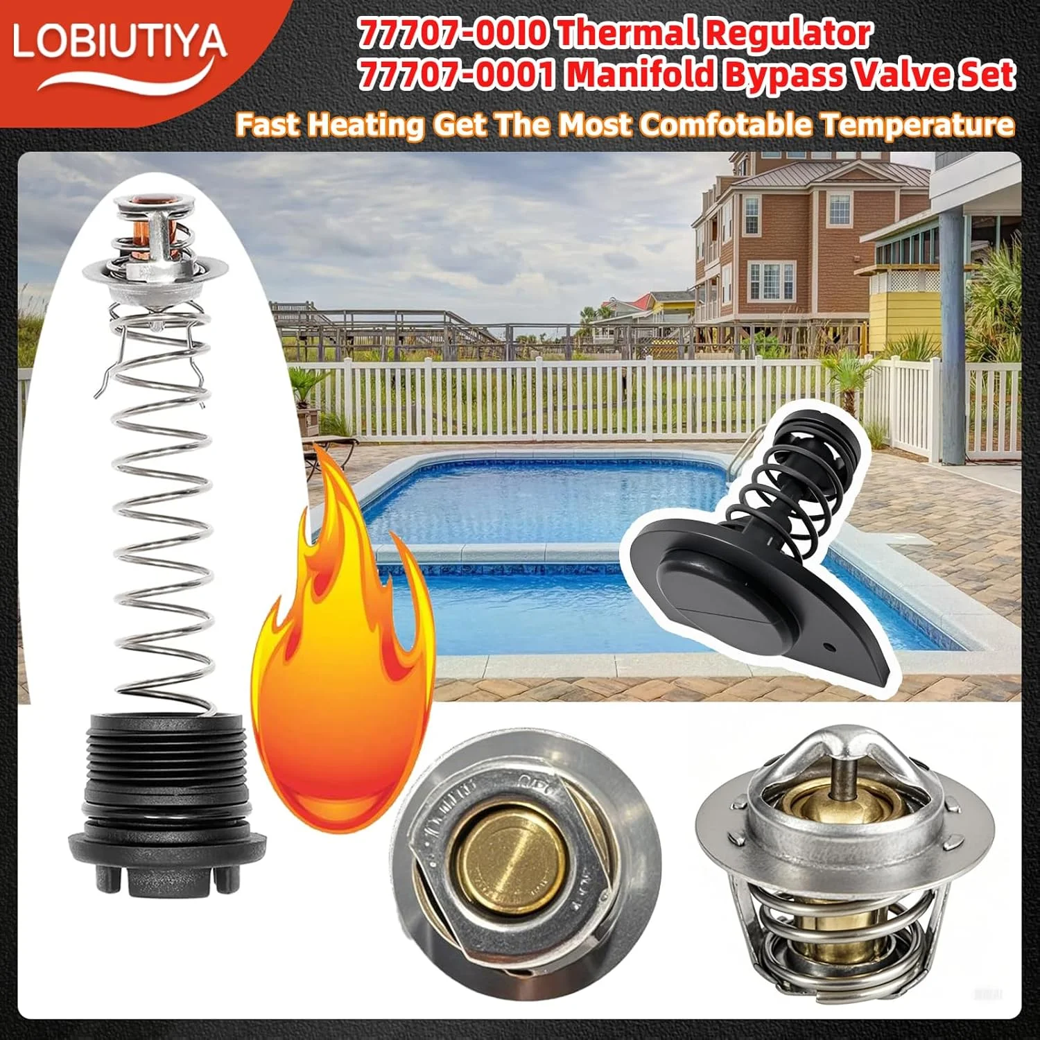 کیت تنظیم کننده حرارتی 5 عددی LOBIUTIYA 77707-0010 سازگار با MasterTemp 400 250 125 200 300 333 و بخاری های استخر و اسپا Sta-Rite، تنظیم کننده حرارتی 38000-0007S 77707-0010